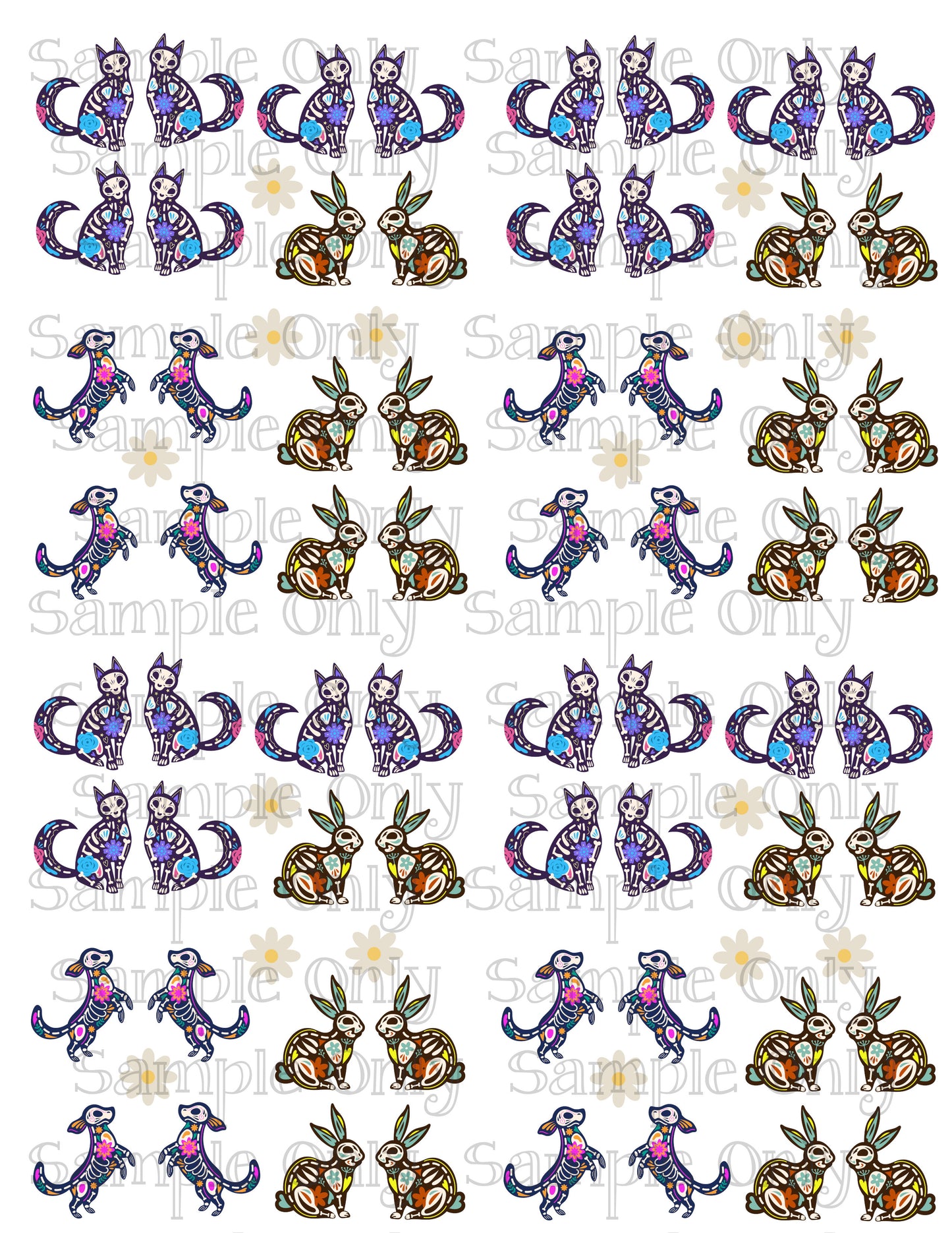 Sugar Skull Animal Pets Image Sheet For Polymer Clay Transfer Decal DIGITAL FILE OR PRINTED