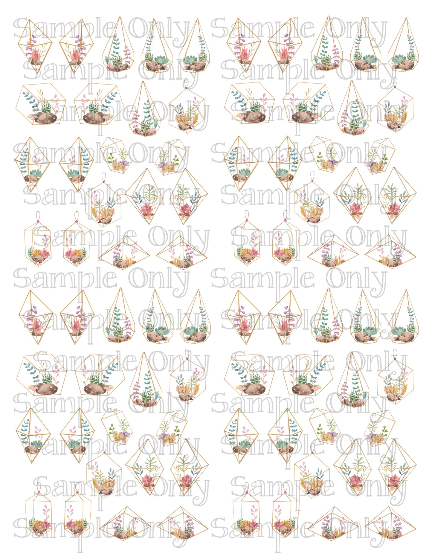Terrarium Succulent Planters Image Sheet For Polymer Clay Transfer Decal DIGITAL FILE OR PRINTED