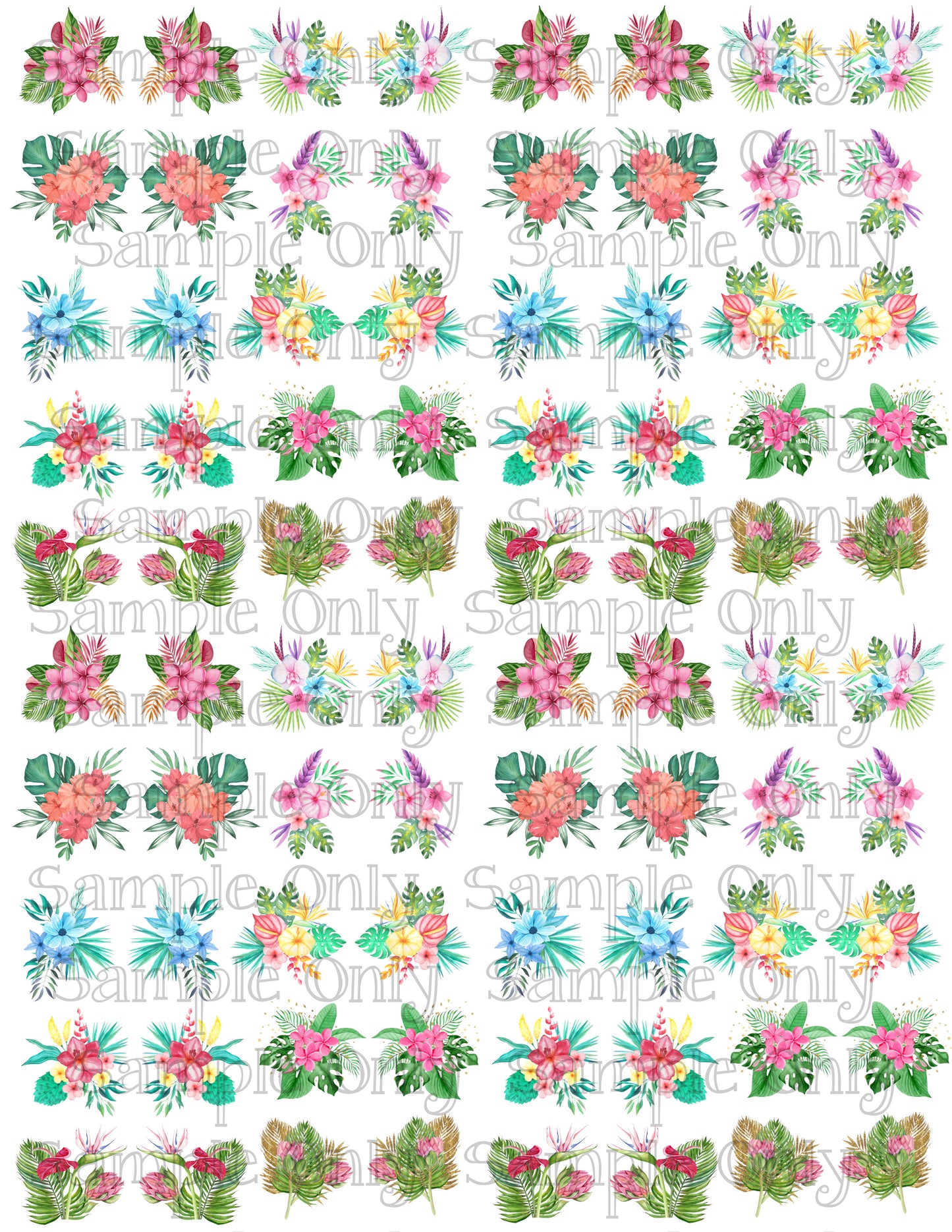 Tropical Floral Bouquets Image Sheet For Polymer Clay Transfer Decal DIGITAL FILE OR PRINTED