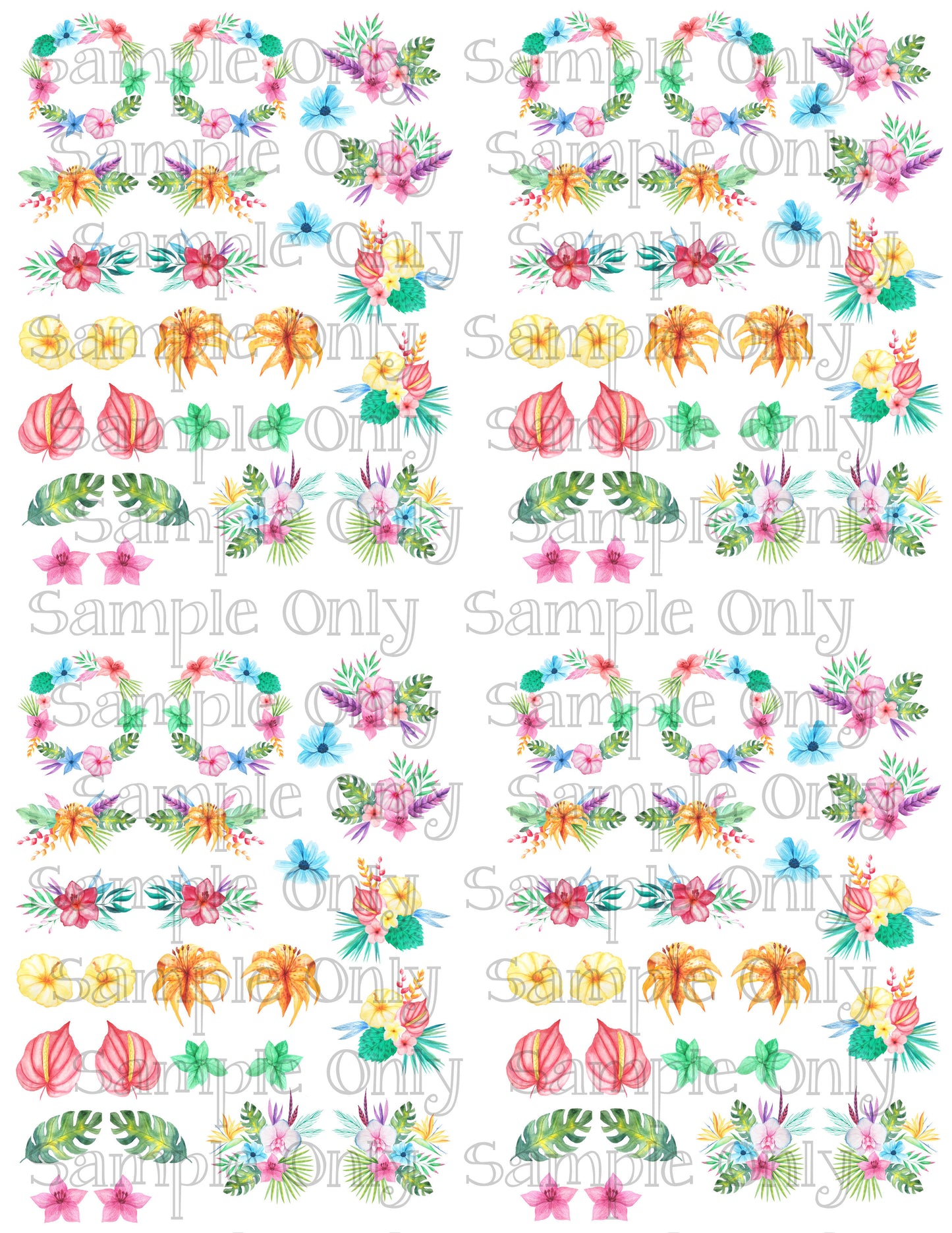 Tropical Floral Wreath and Arrangements Image Sheet For Polymer Clay Transfer Decal DIGITAL FILE OR PRINTED