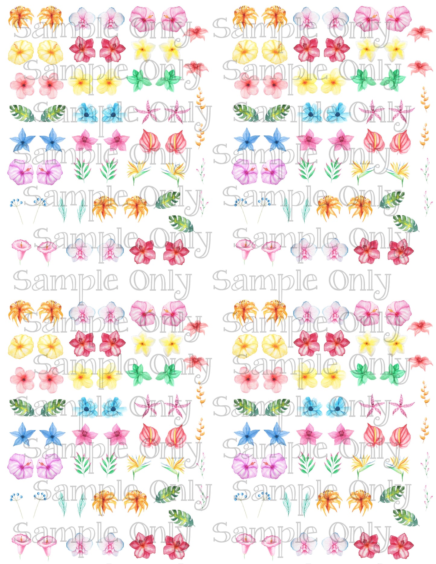 Small Tropical Flowers Stud Size Image Sheet For Polymer Clay Transfer Decal DIGITAL FILE OR PRINTED