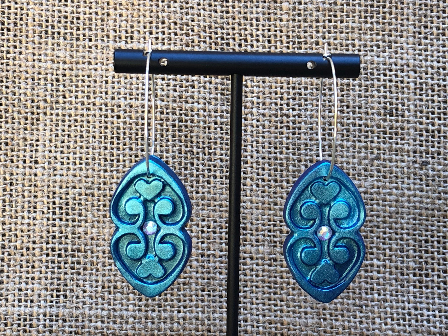 Boho Rhinestone Oval Scroll Hoop Earrings YOU CHOOSE