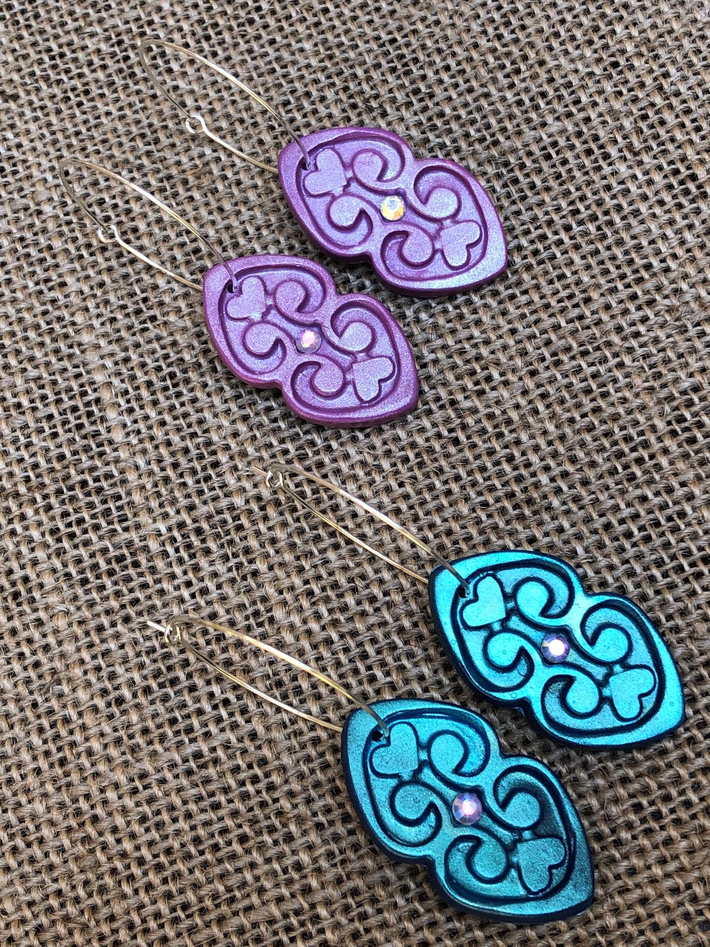 Boho Rhinestone Oval Scroll Hoop Earrings YOU CHOOSE