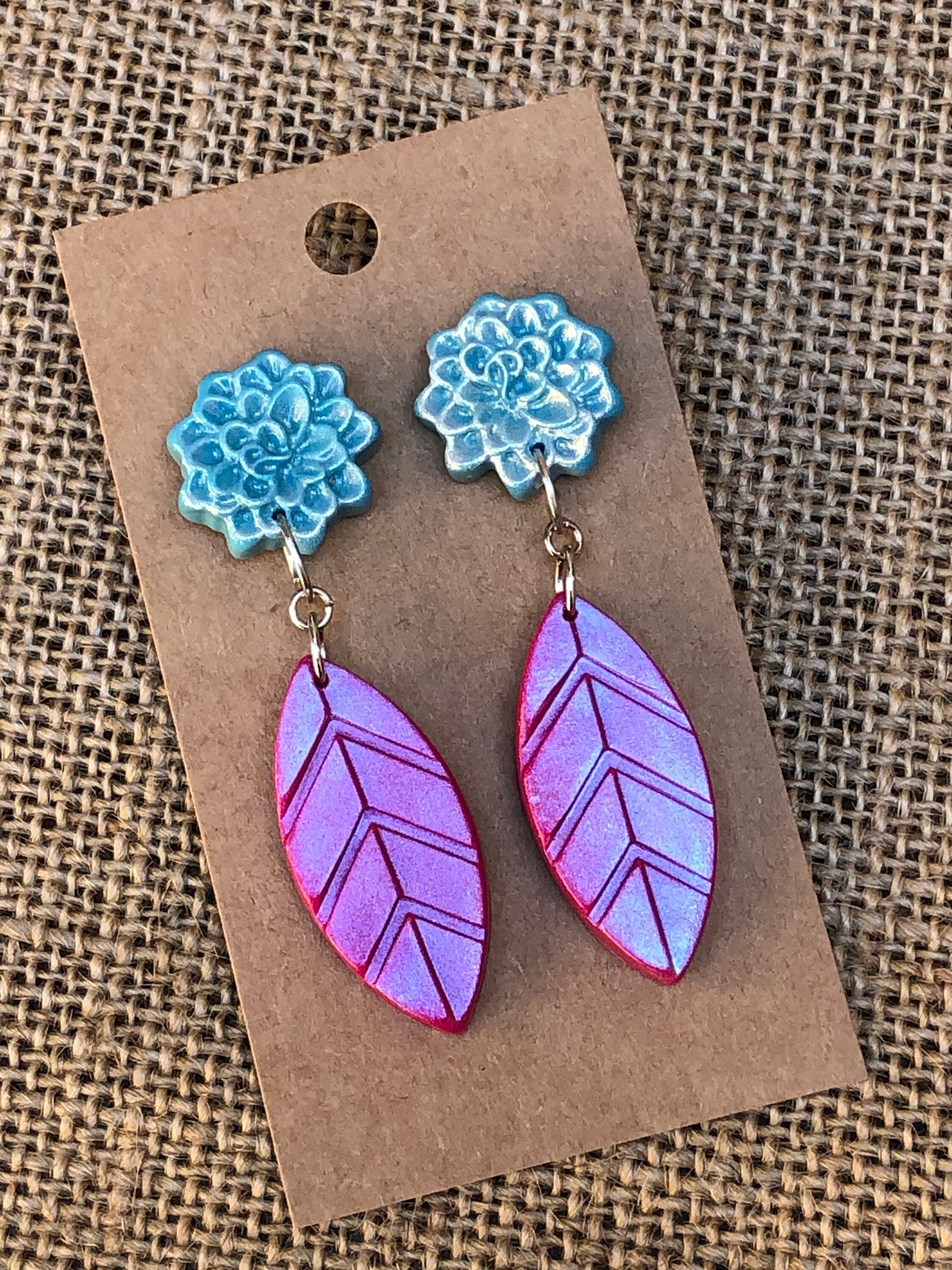 Chrysanthemum Bloom and Simple Leaf Dangle Earrings YOU CHOOSE
