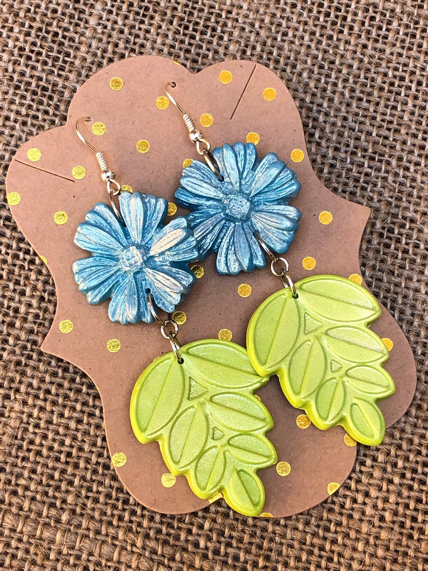 Boho Shimmer Wildflower Bloom and Leaf Dangle Earrings YOU CHOOSE