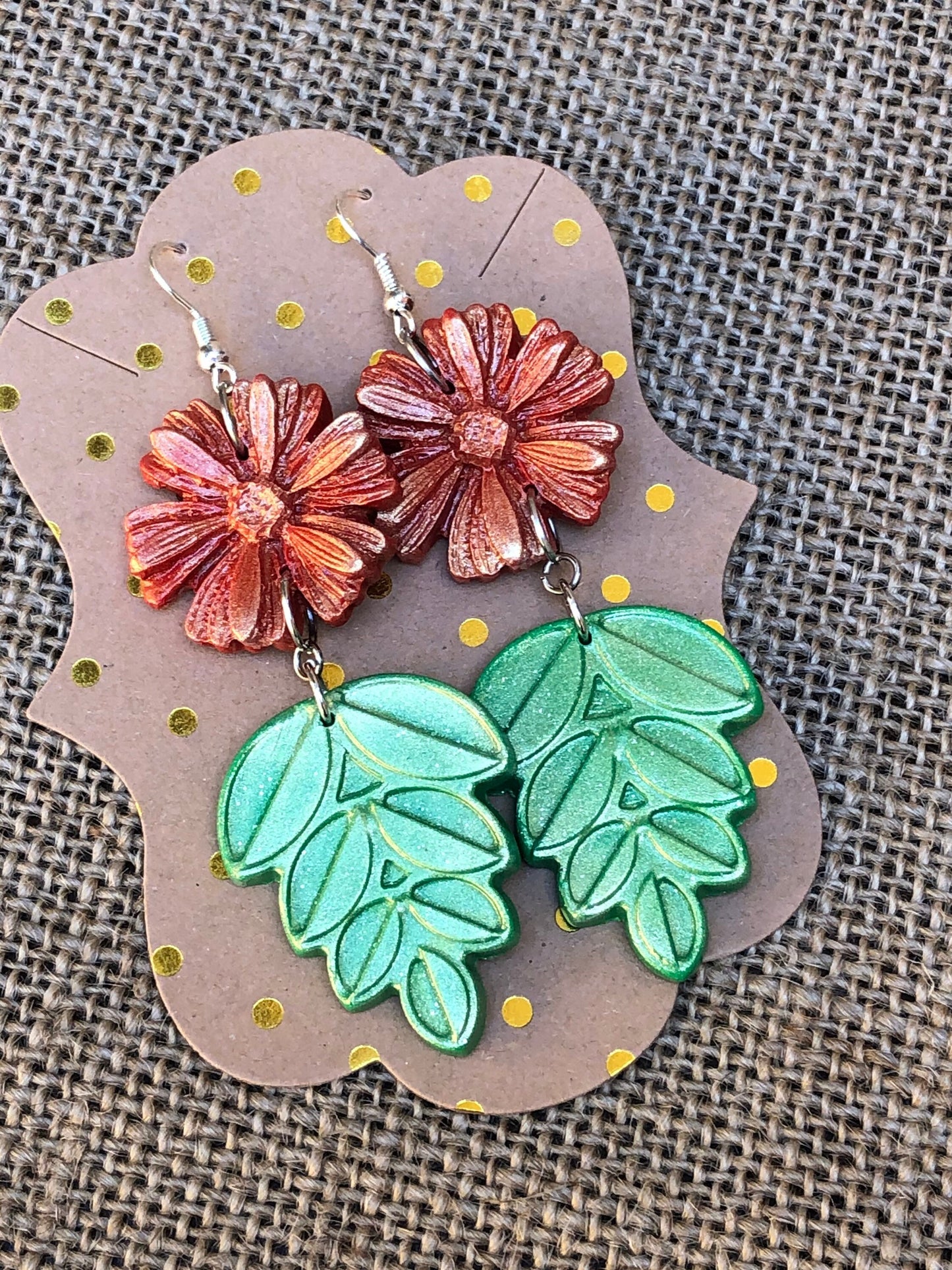 Boho Shimmer Wildflower Bloom and Leaf Dangle Earrings YOU CHOOSE