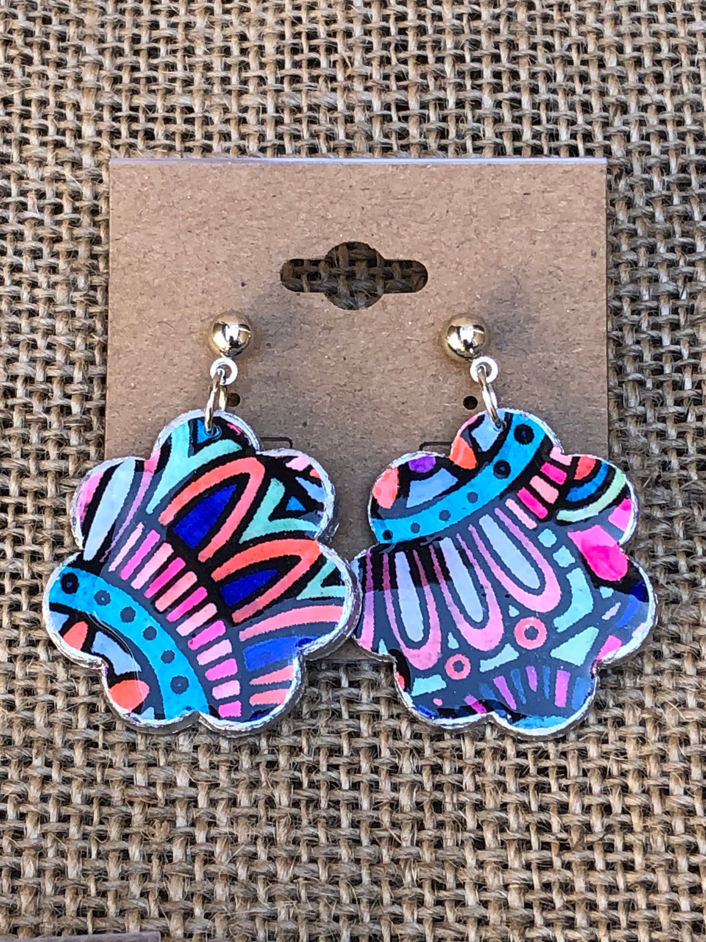 Coloring Book Boho Floral Dangle or Statement Stud Earrings YOU CHOOSE