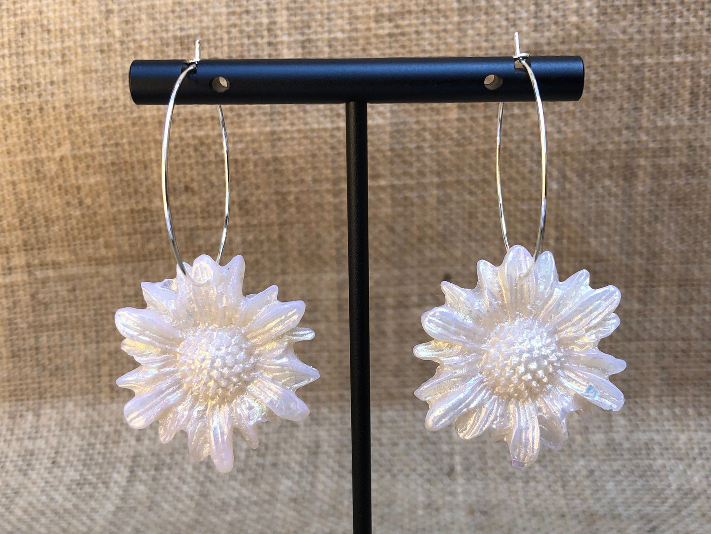 Boho Shimmery Opal Wildflower Hoop Earrings
