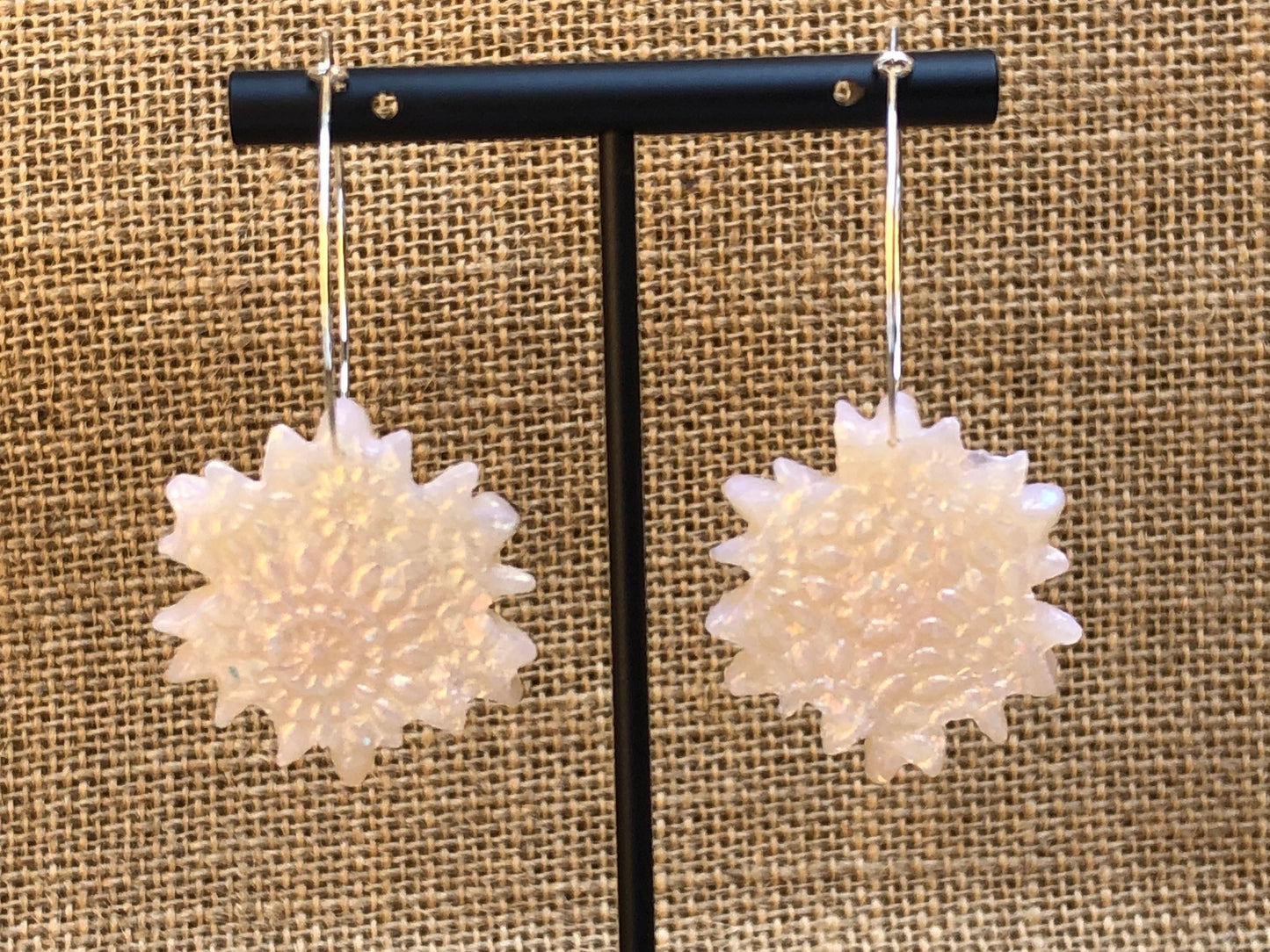 Boho Shimmery Opal Wildflower Hoop Earrings