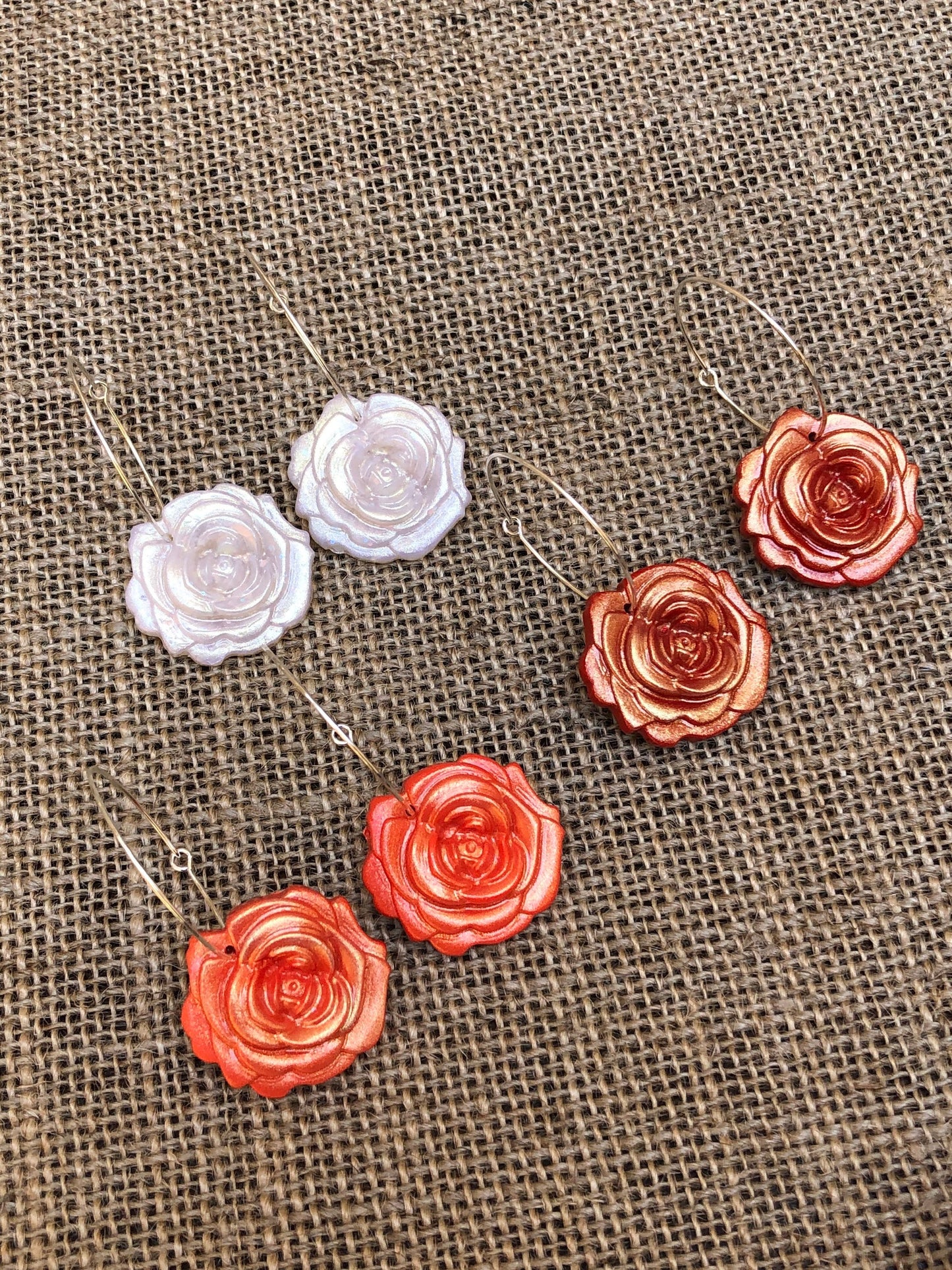 Shimmery Rose Floral Hoop Earrings YOU CHOOSE
