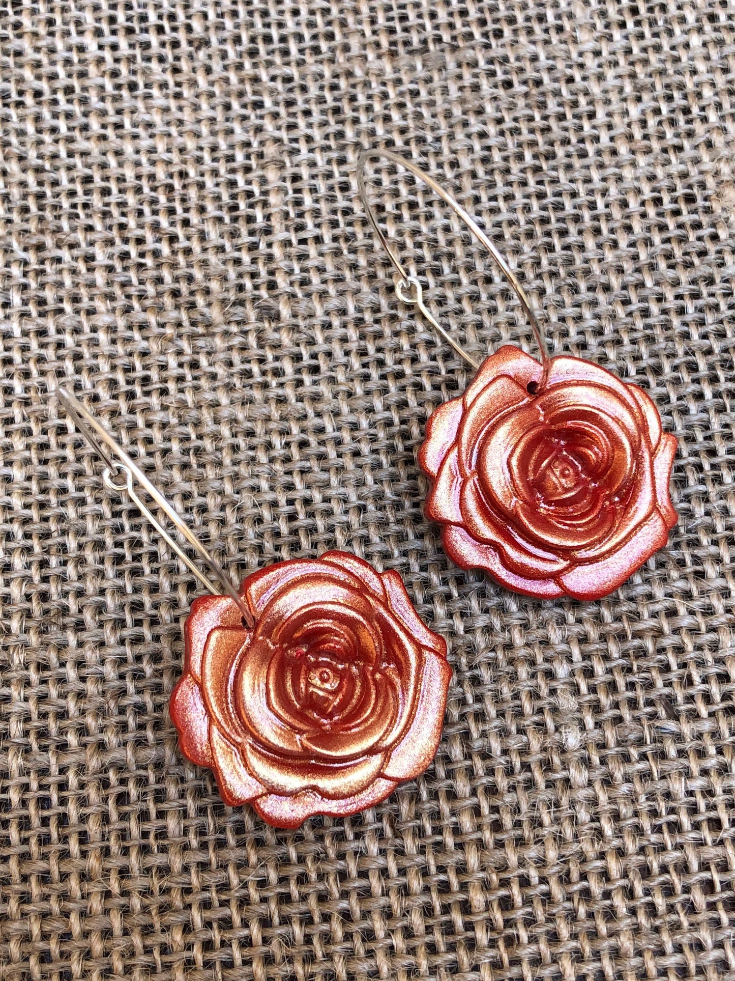 Shimmery Rose Floral Hoop Earrings YOU CHOOSE