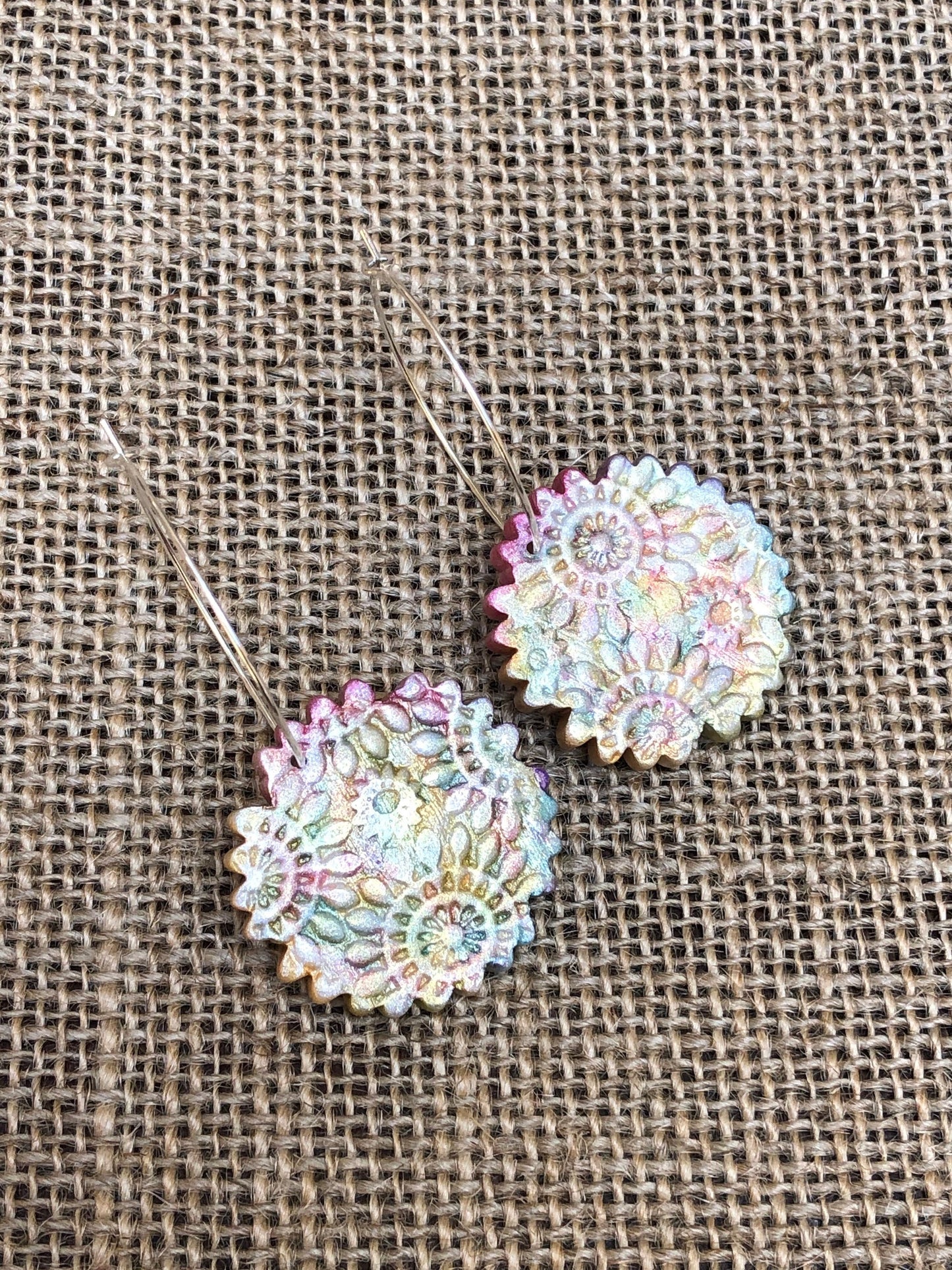 Boho Bright Bloom Rainbow Rhinestone Gerbera Daisy Floral Hoop Earrings