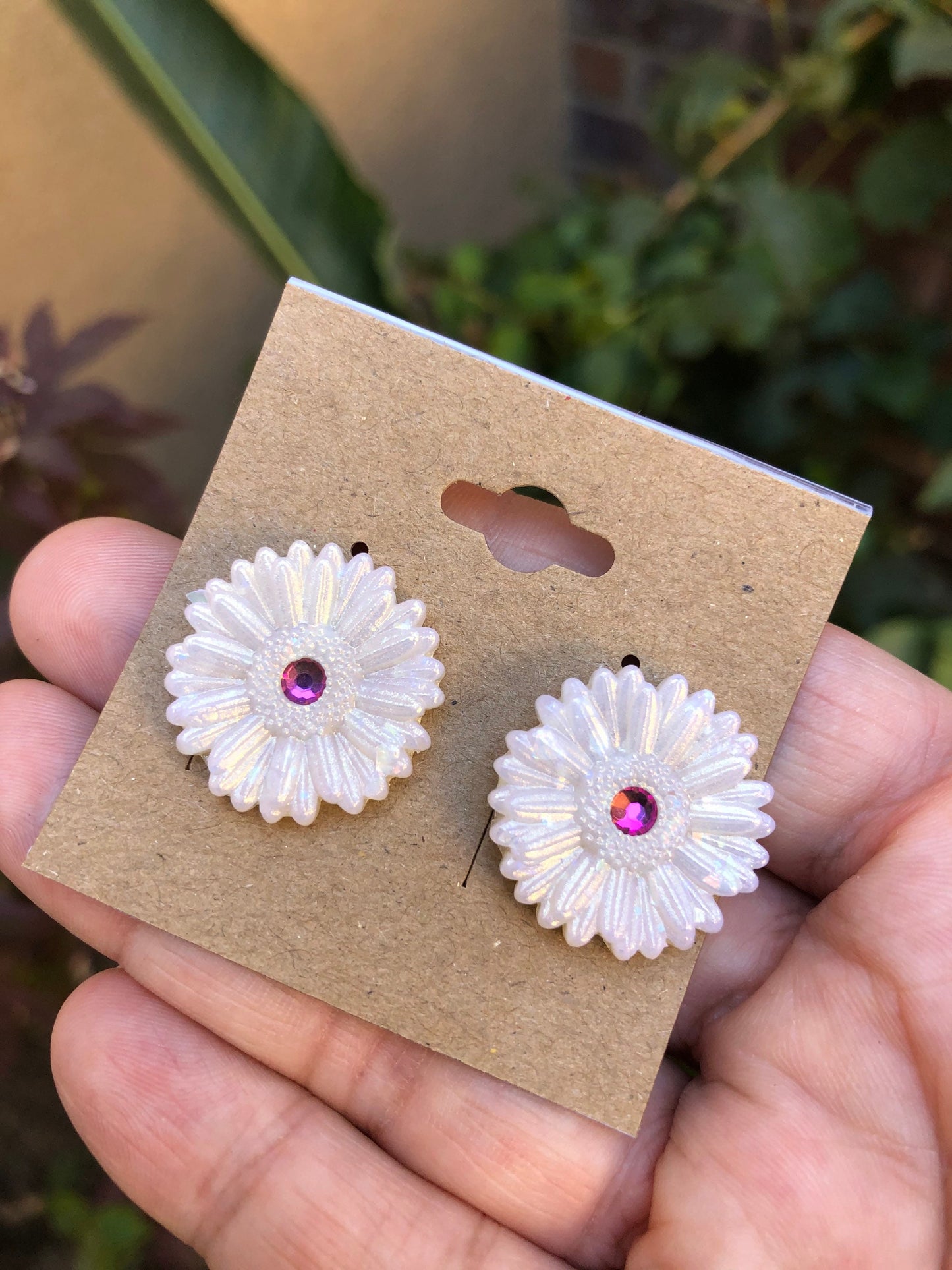 Opal Shimmer Rhinestone Gerbera Daisy Floral Stud Earrings YOU CHOOSE