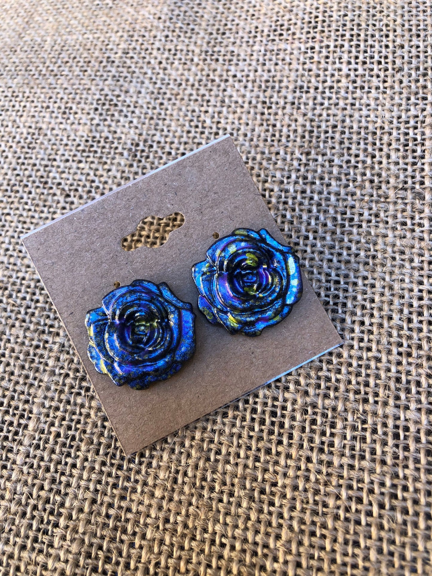 Hand Painted Galaxy Rose Shimmery Splatter Floral Stud Earrings YOU CHOOSE