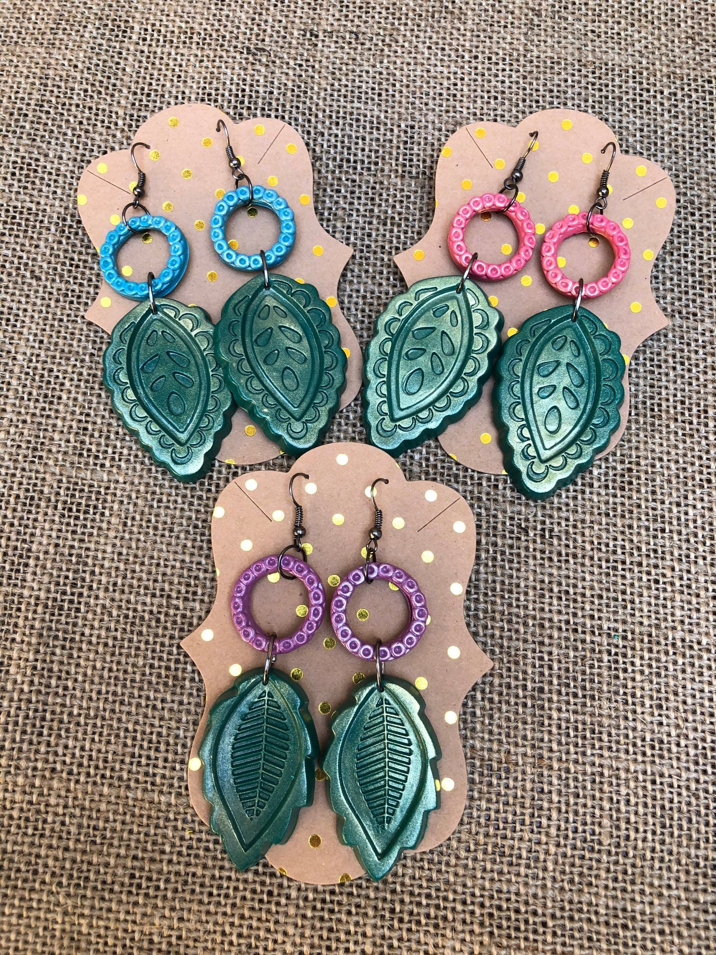 Shimmery Boho Leaf Dangle Earrings YOU CHOOSE