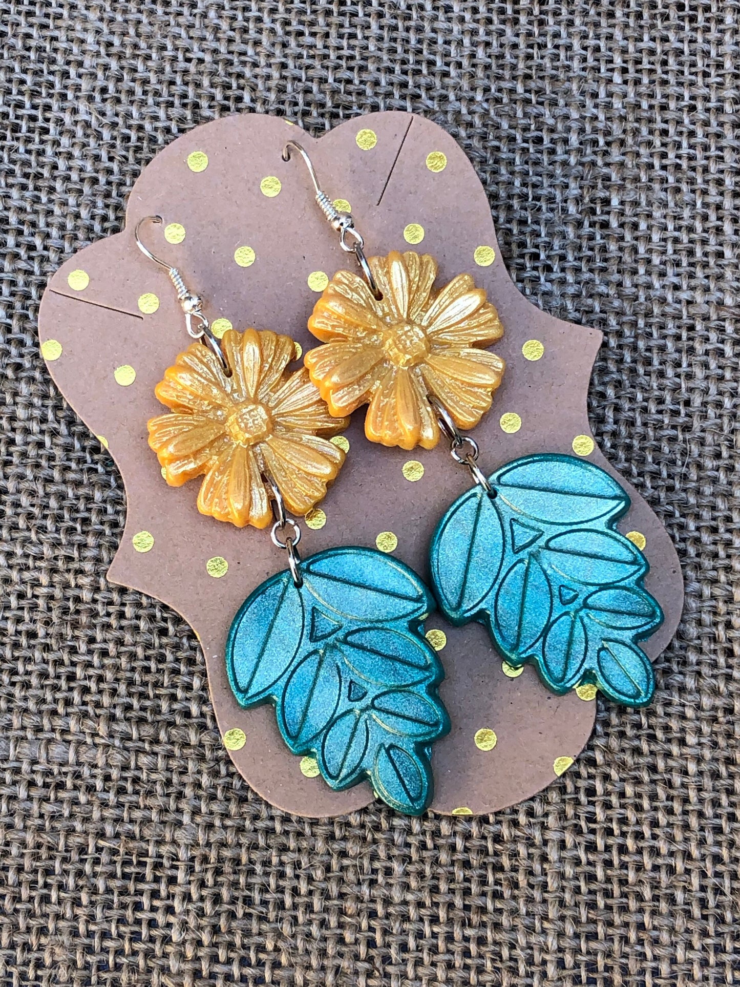 Boho Shimmer Wildflower Bloom and Leaf Dangle Earrings YOU CHOOSE