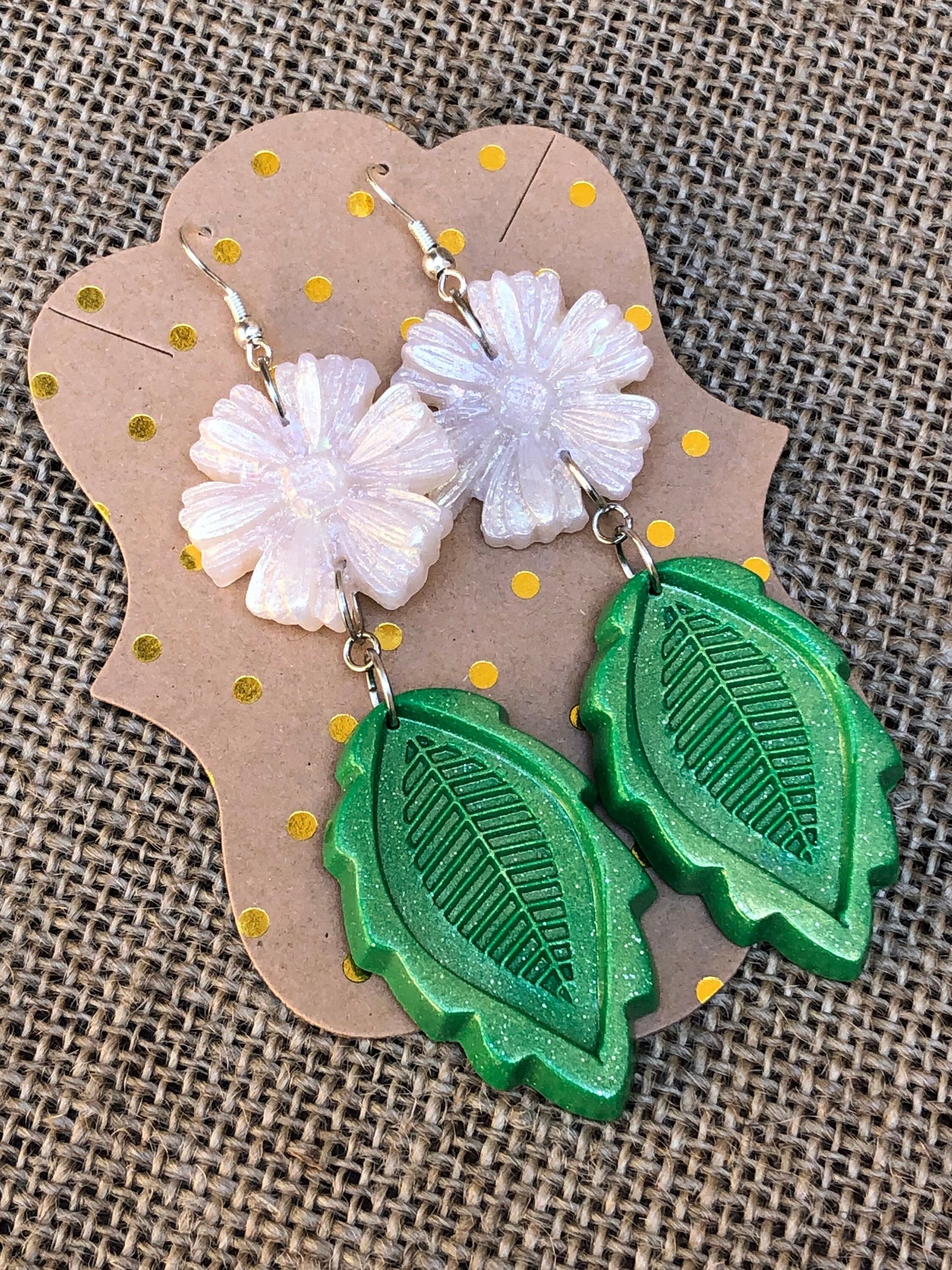 Boho Shimmer Wildflower Bloom and Leaf Dangle Earrings YOU CHOOSE