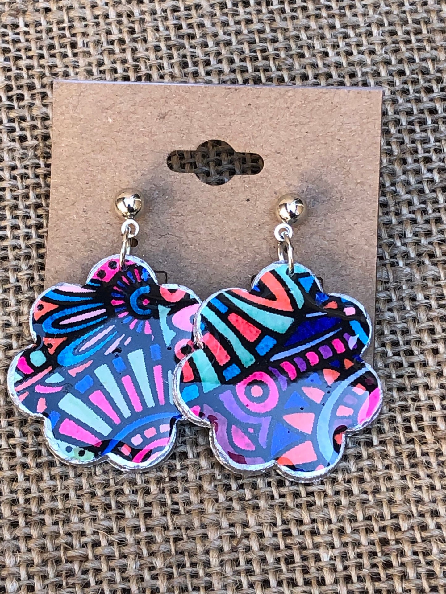 Coloring Book Boho Floral Dangle or Statement Stud Earrings YOU CHOOSE