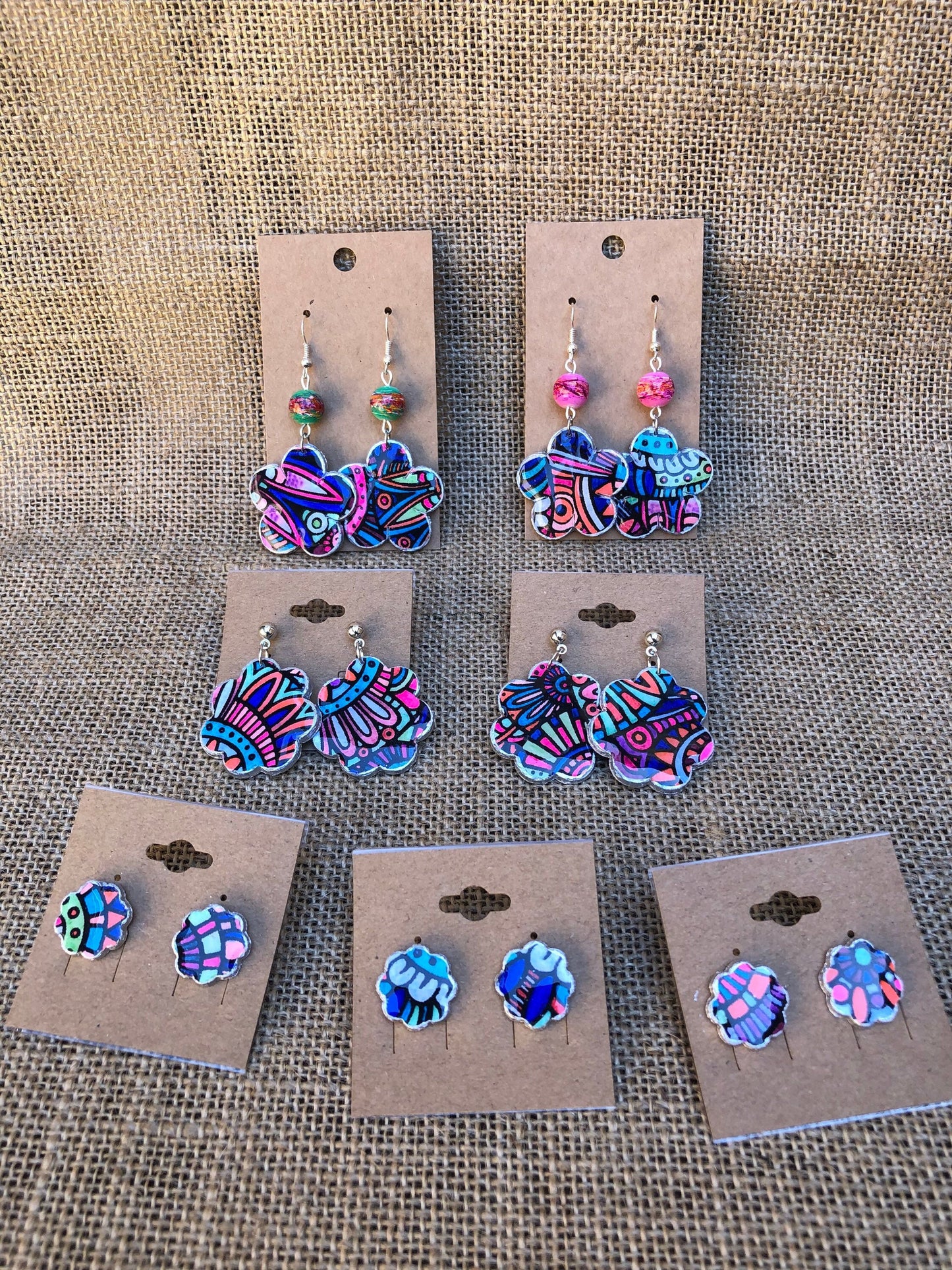 Coloring Book Boho Floral Dangle or Statement Stud Earrings YOU CHOOSE