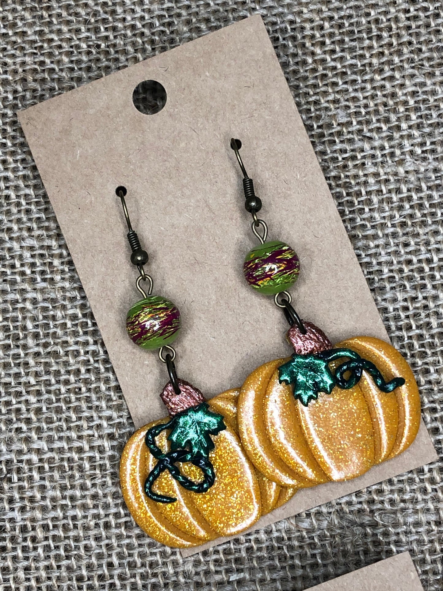 Glittery Autumn Pumpkin Vine Dangle Earrings For Halloween
