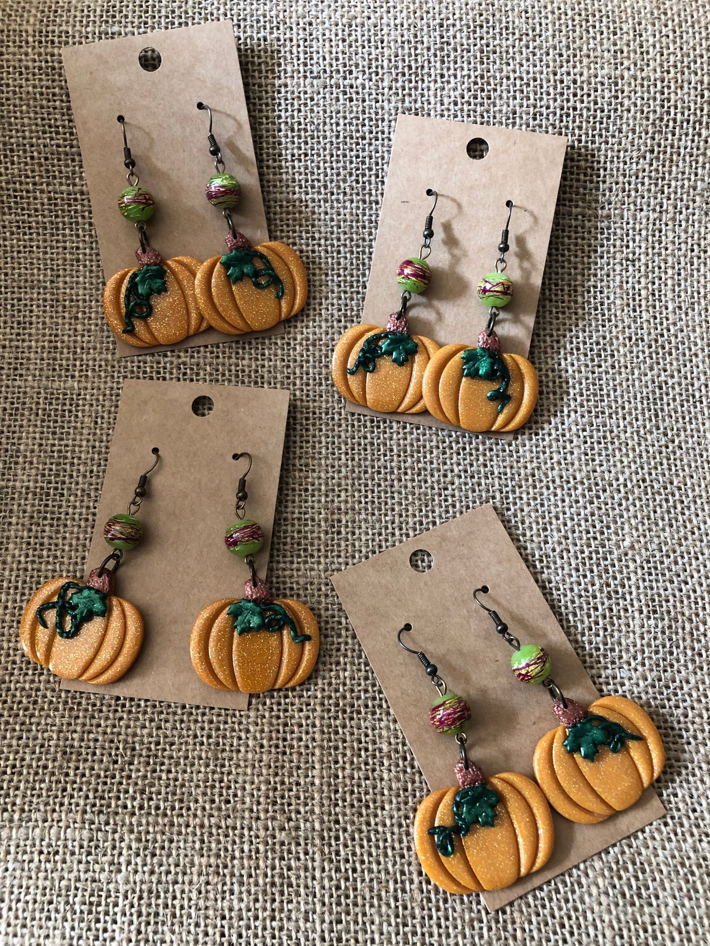Glittery Autumn Pumpkin Vine Dangle Earrings For Halloween