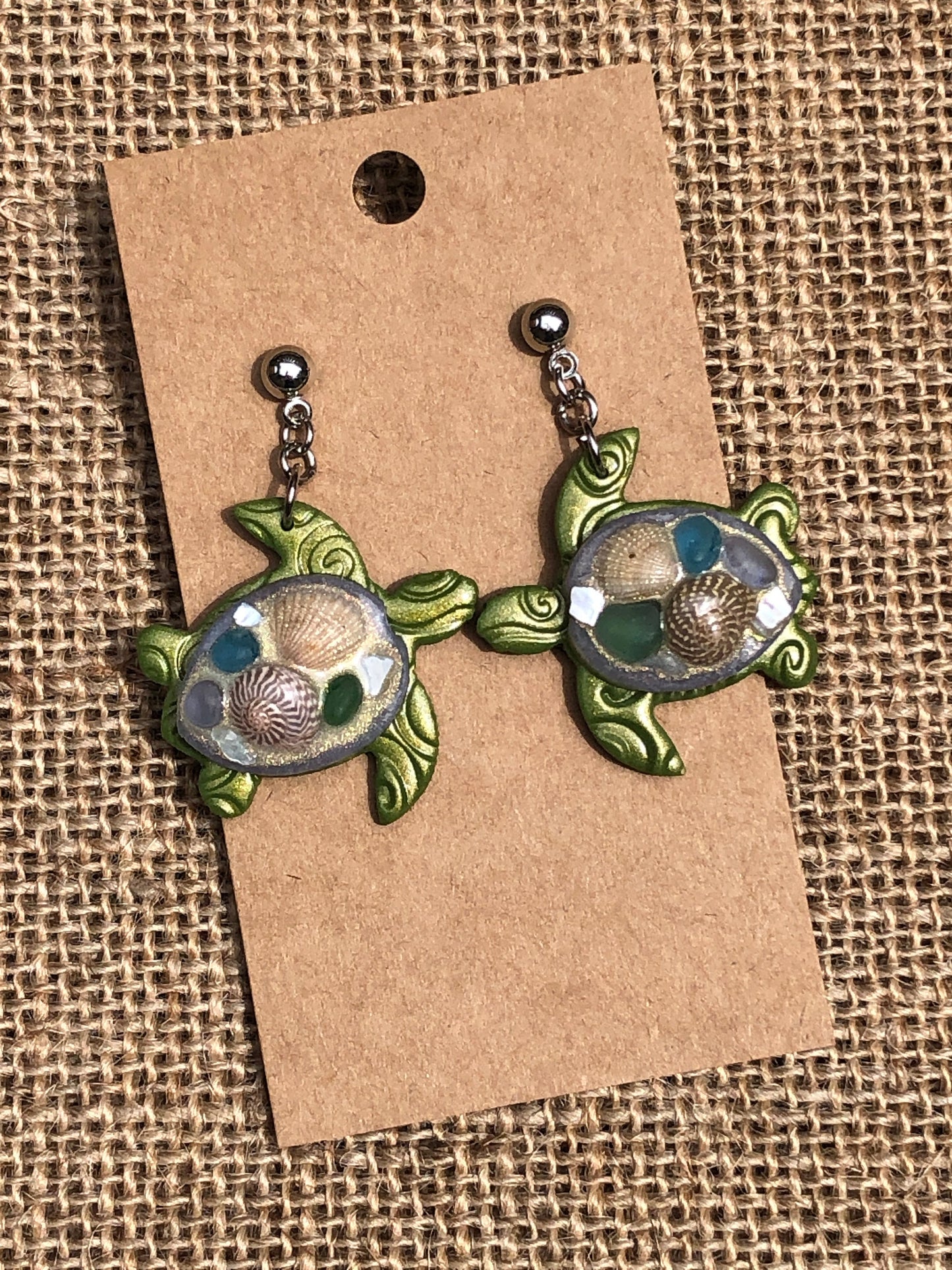 Beach Seashell Swimming Sea Turtle Earrings YOU CHOOSE