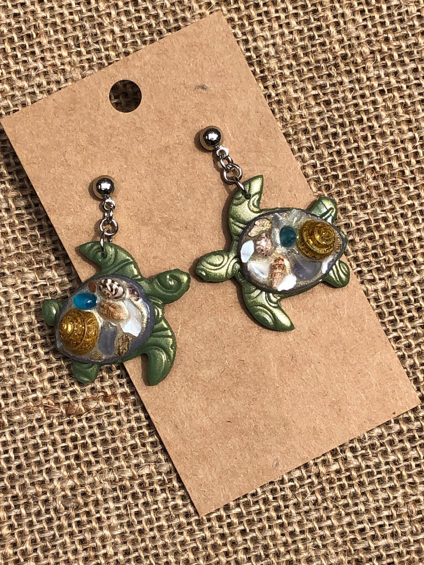 Beach Seashell Swimming Sea Turtle Earrings YOU CHOOSE