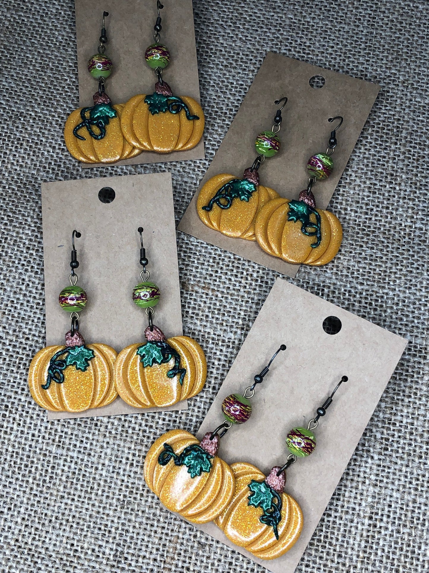 Glittery Autumn Pumpkin Vine Dangle Earrings For Halloween