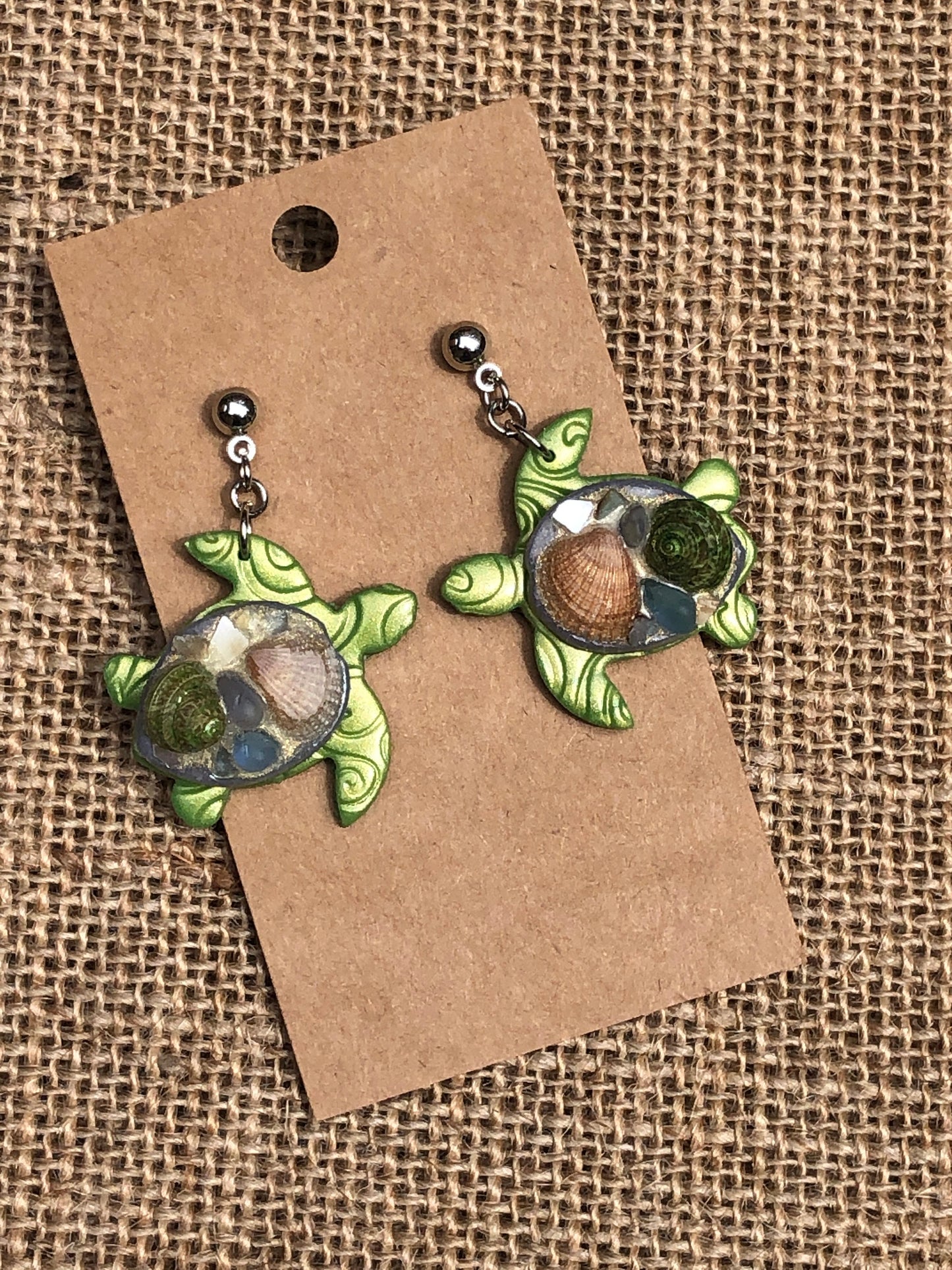 Beach Seashell Swimming Sea Turtle Earrings YOU CHOOSE