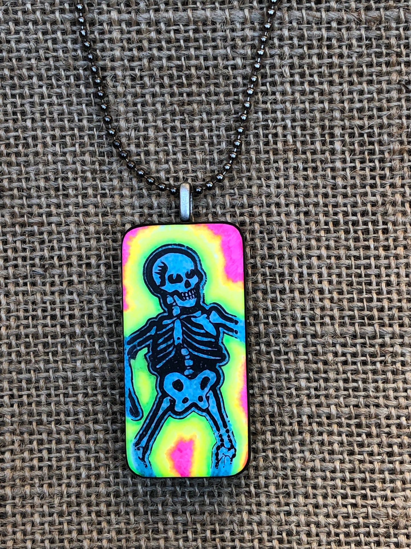 Radioactive Skeleton Skull Upcycled Domino Pendant Necklace YOU CHOOSE