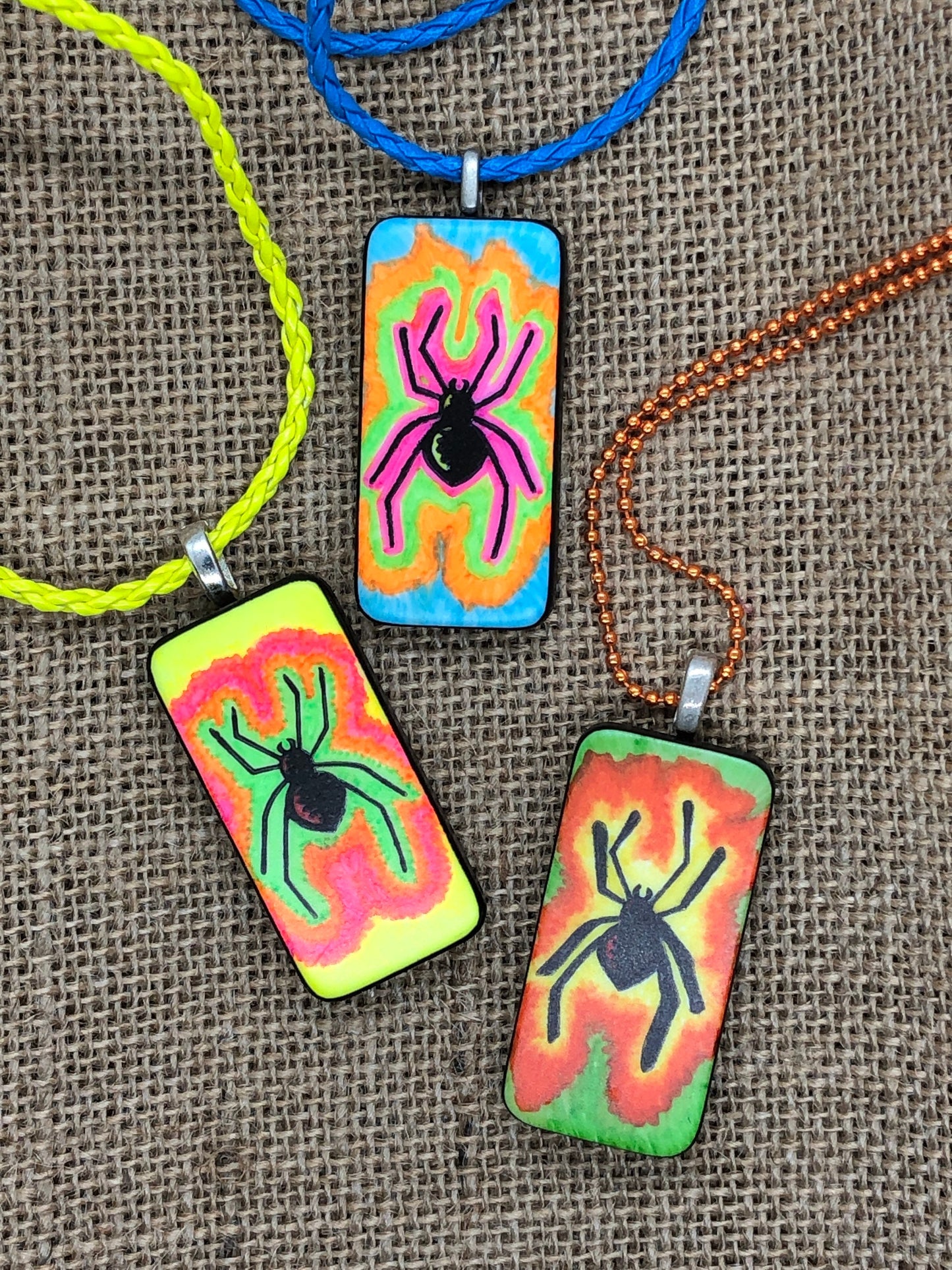 Radioactive Spider Upcycled Domino Pendant Necklace YOU CHOOSE