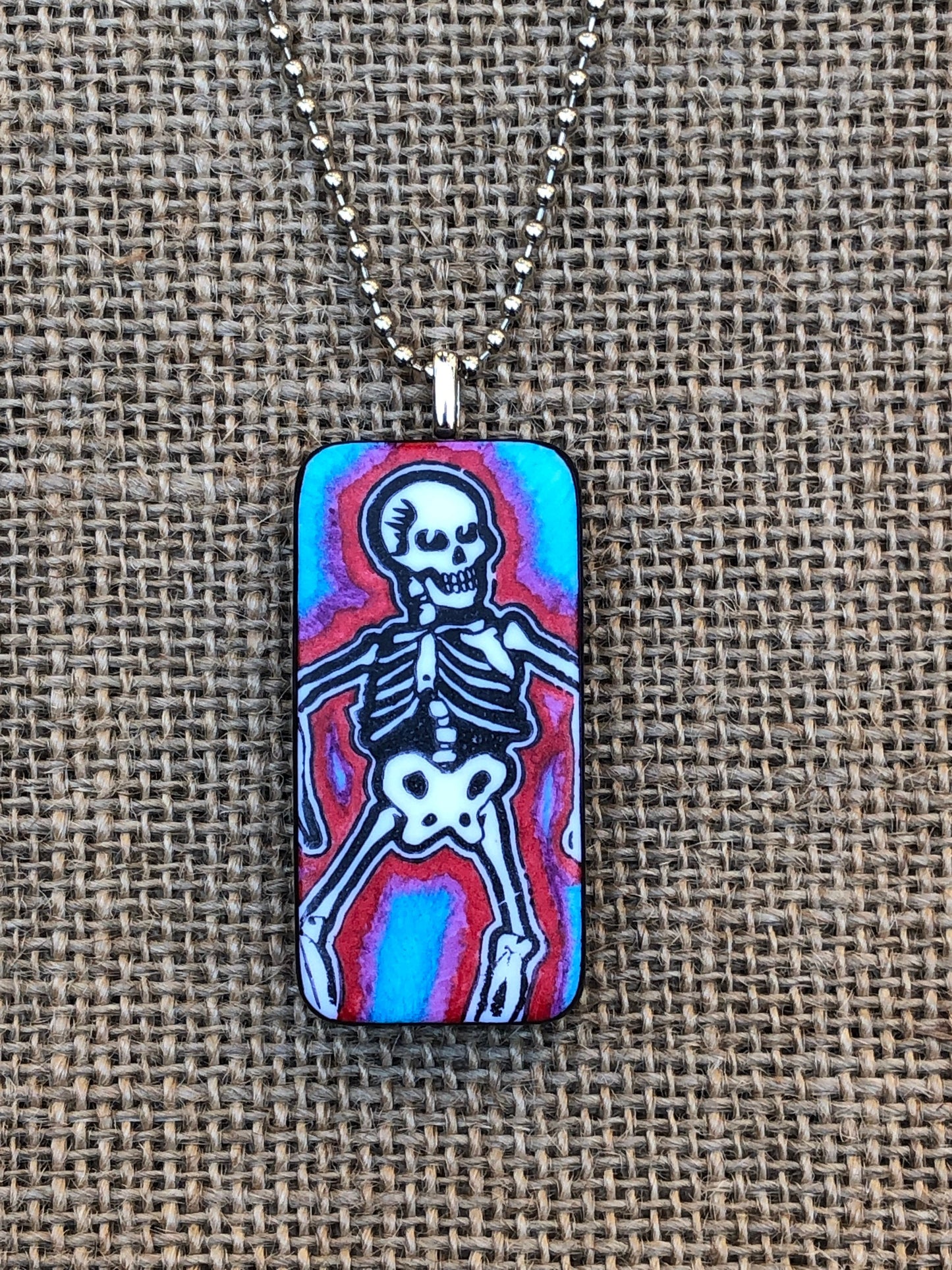 Radioactive Skeleton Skull Upcycled Domino Pendant Necklace YOU CHOOSE