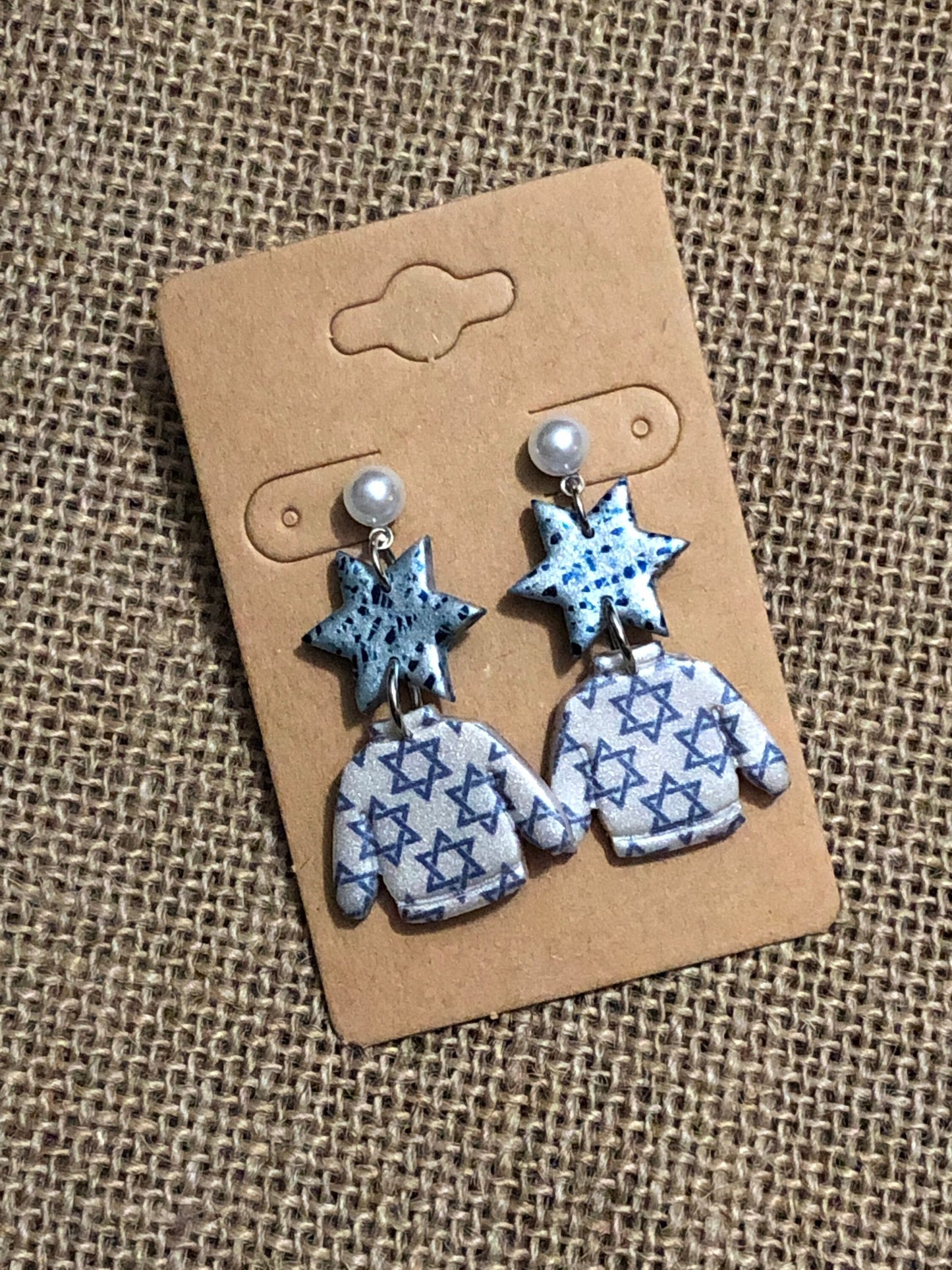 Hanukkah Sweater Pearl Dangle Earrings YOU CHOOSE Star Of David Menorah
