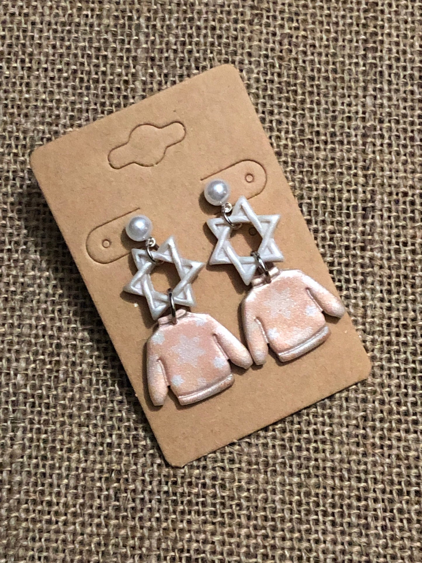 Hanukkah Sweater Pearl Dangle Earrings YOU CHOOSE Star Of David Menorah