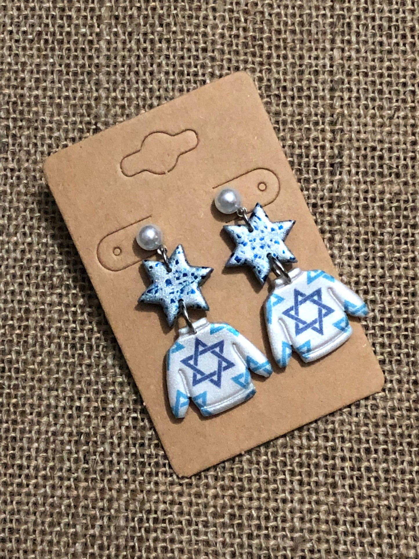 Hanukkah Sweater Pearl Dangle Earrings YOU CHOOSE Star Of David Menorah