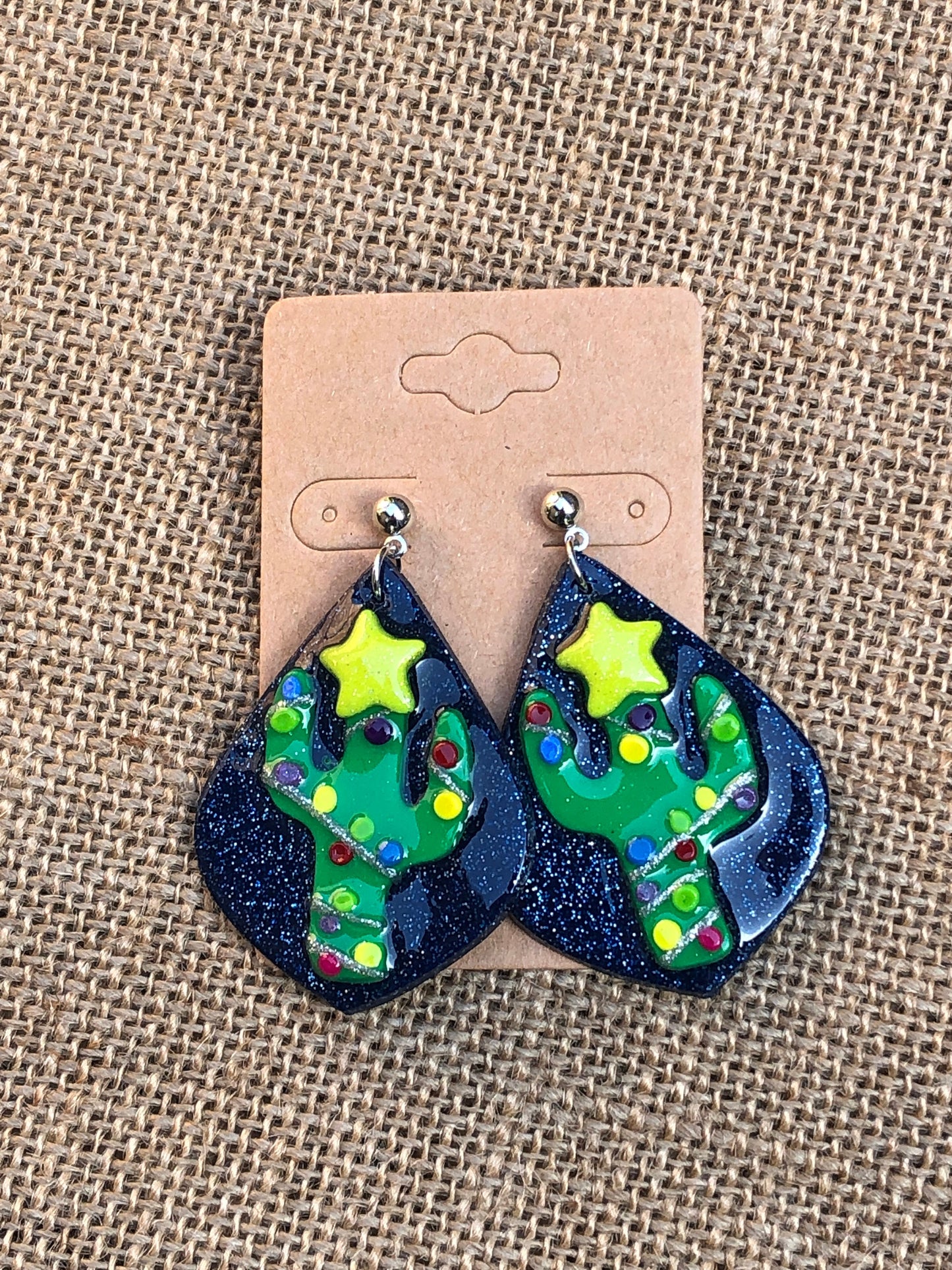 Christmas Cactus Decorated With Holiday Lights Dangle Earrings YOU CHOOSE