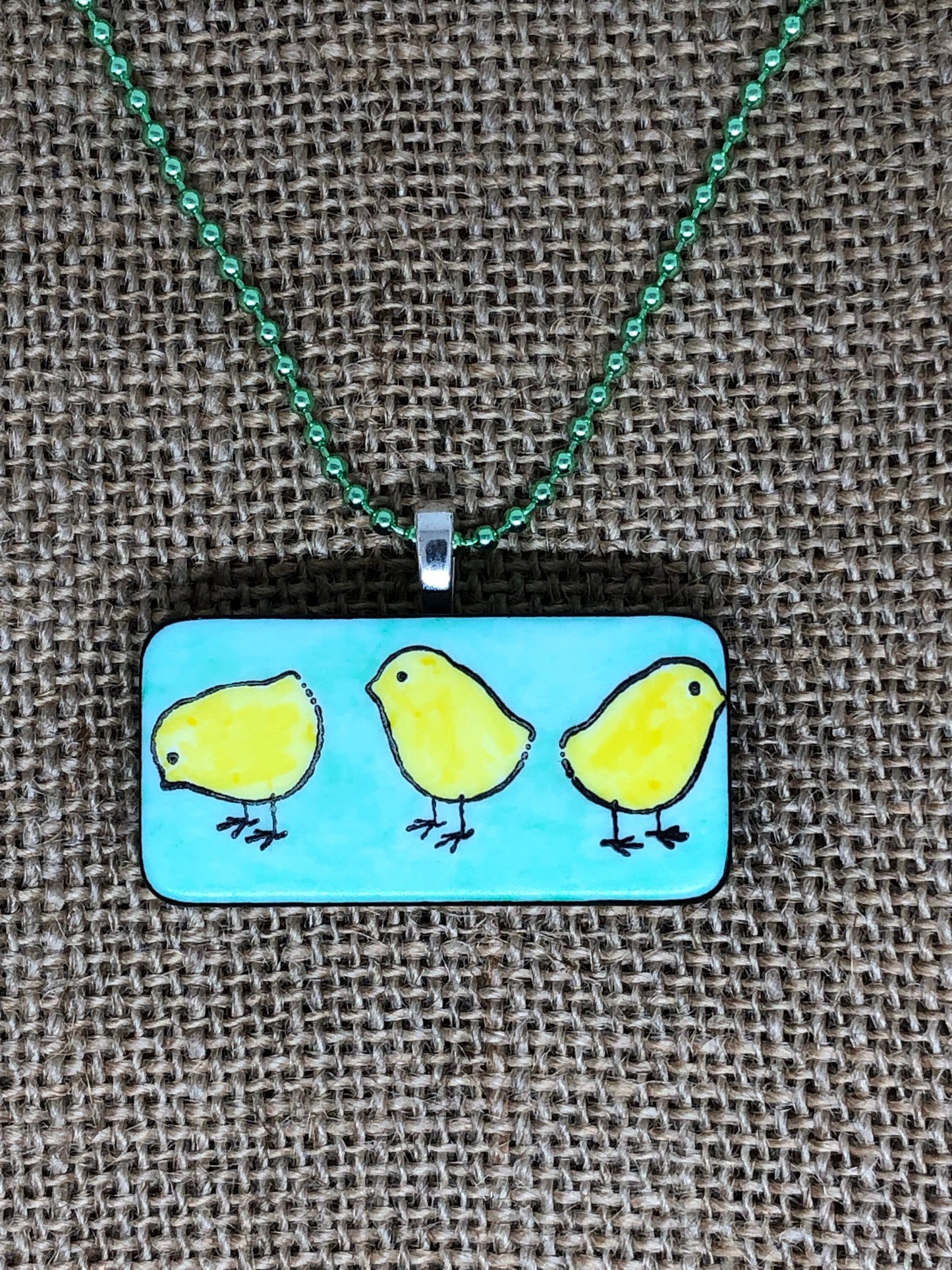 3 Little Chicks Baby Chicken Upcycled Domino Pendant Necklace