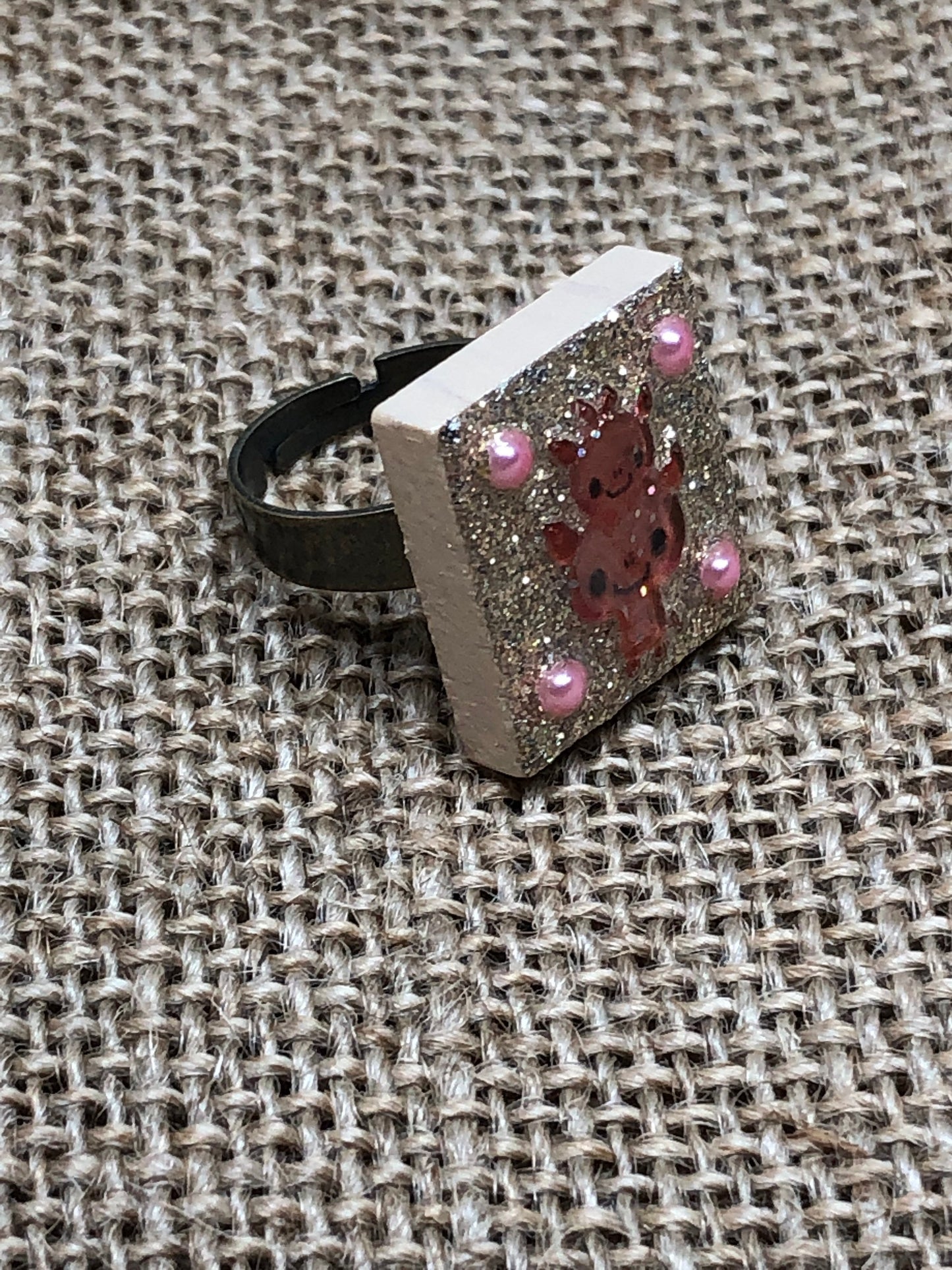 2 Little Pigs Kawaii Style Upcycled Game Tile Statement Ring