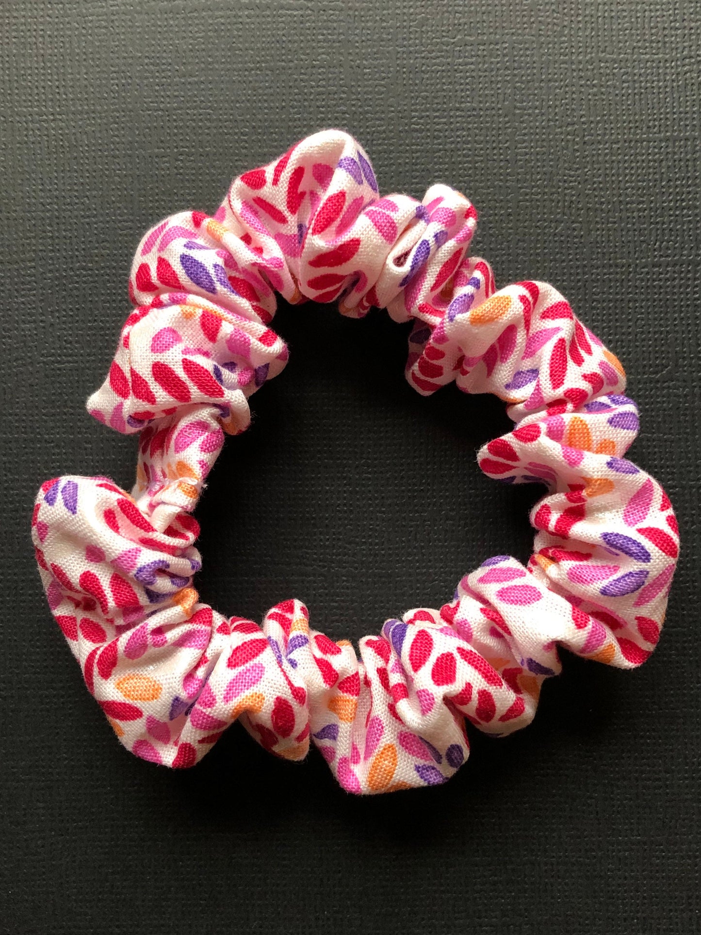 3pc Floral and Patterned Handmade Hair Scrunchies Pink Fuchsia Black and Cream