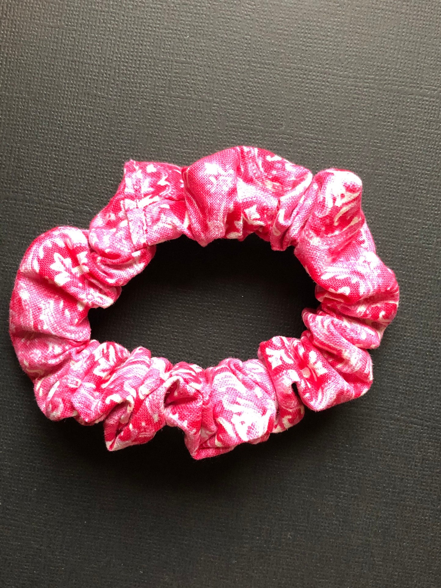 3pc Floral and Patterned Handmade Hair Scrunchies Pink Fuchsia Black and Cream