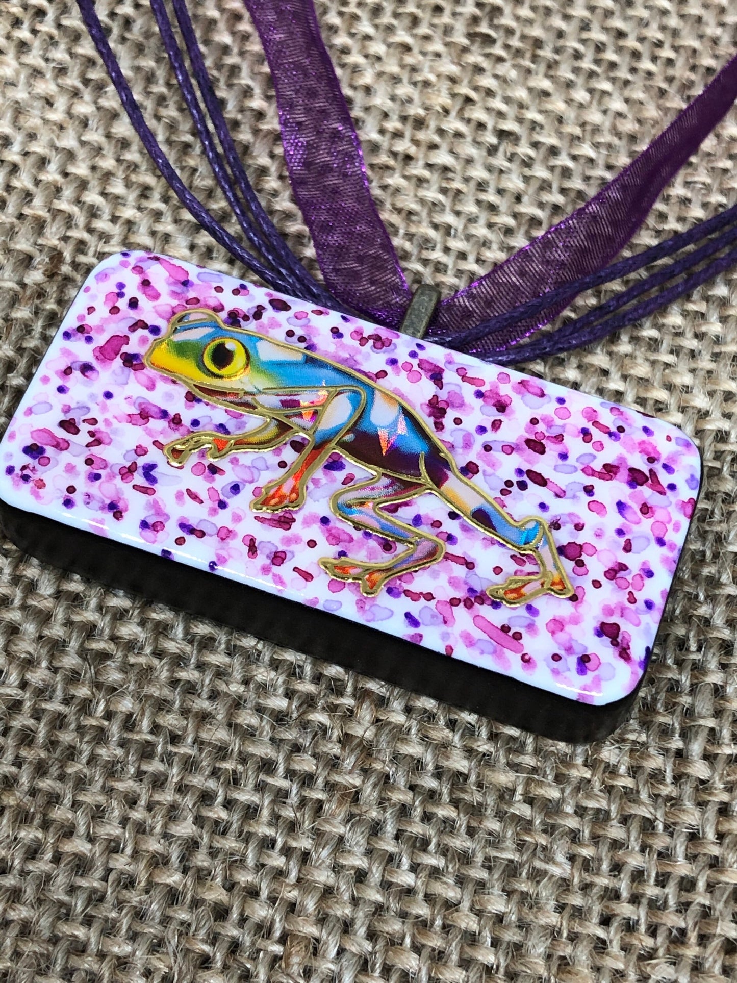 Purple Doodle Frog Domino Pendant Necklace