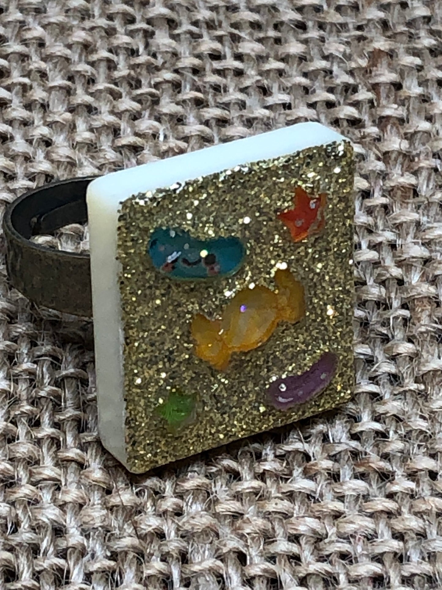 Kawaii Cute Assorted Candies Glittery Statement Ring