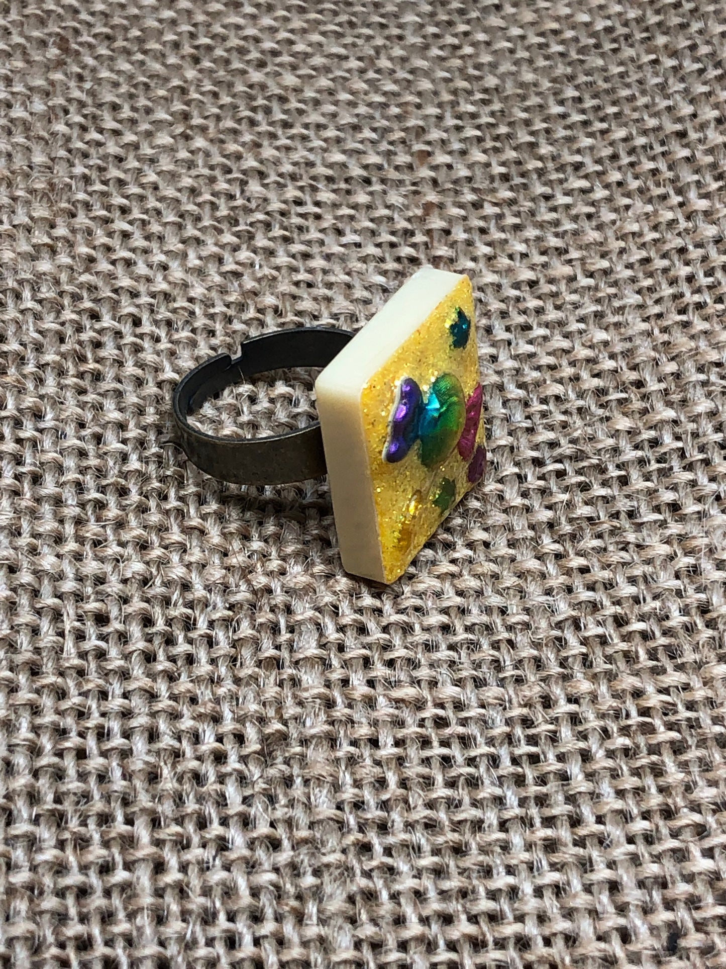 Rainbow Candies and Stars Glitery Statement Adjustable Ring