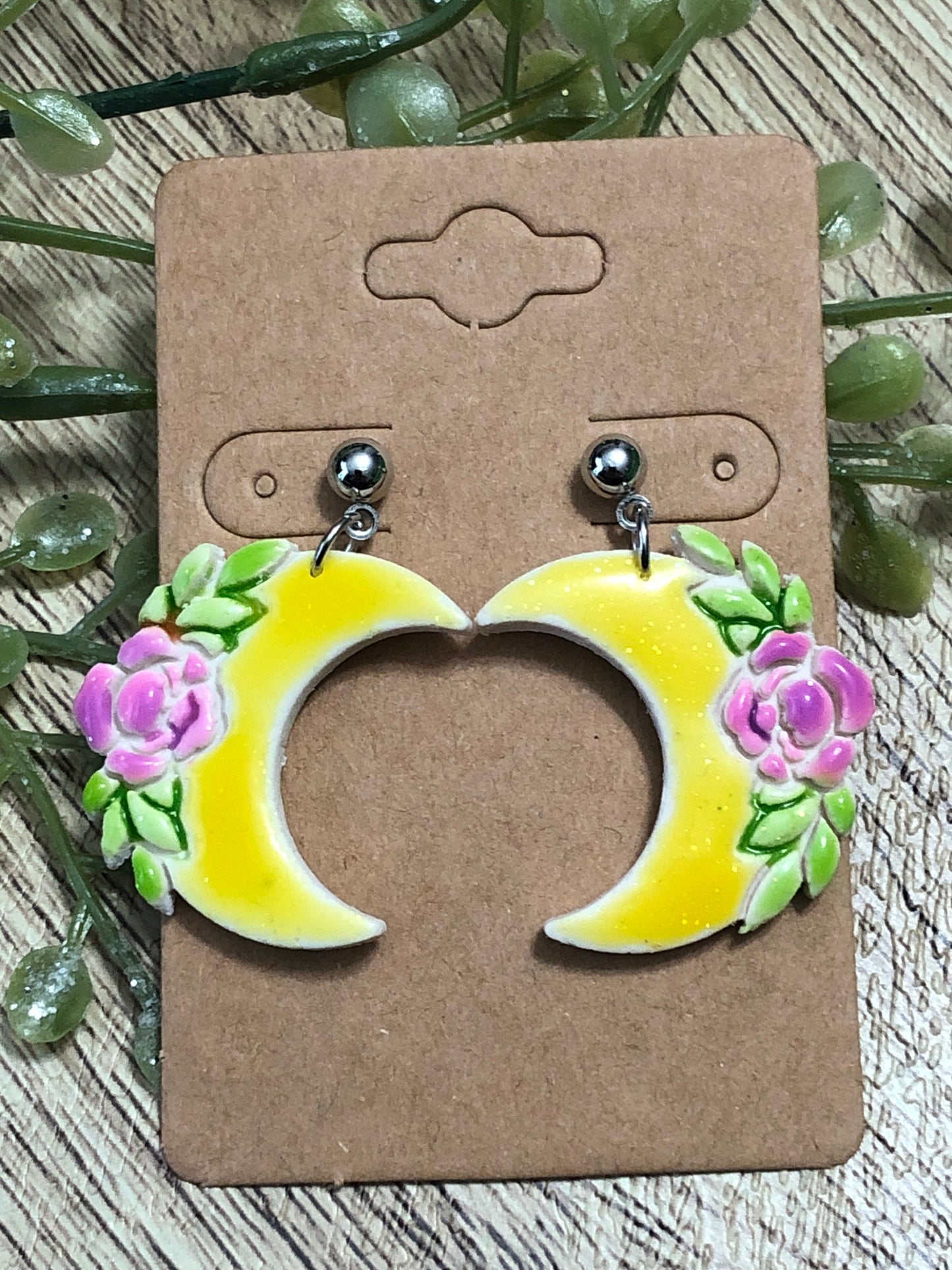 Floral Boho Moon Statement Dangle Earrings