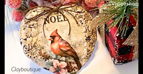 Tutorial: Polymer Clay Christmas Cardinal Heart Ornament By Deb Tranovich