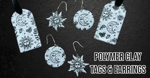 Polymer Clay Sun and Moon Earrings and Tags By Sherbears Clay