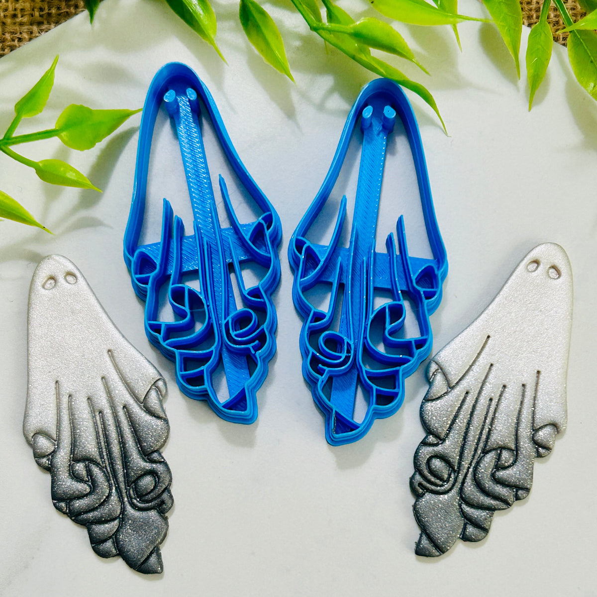 2pc Mirrored Flowy Ghost Imprint Polymer Clay Cutter Set