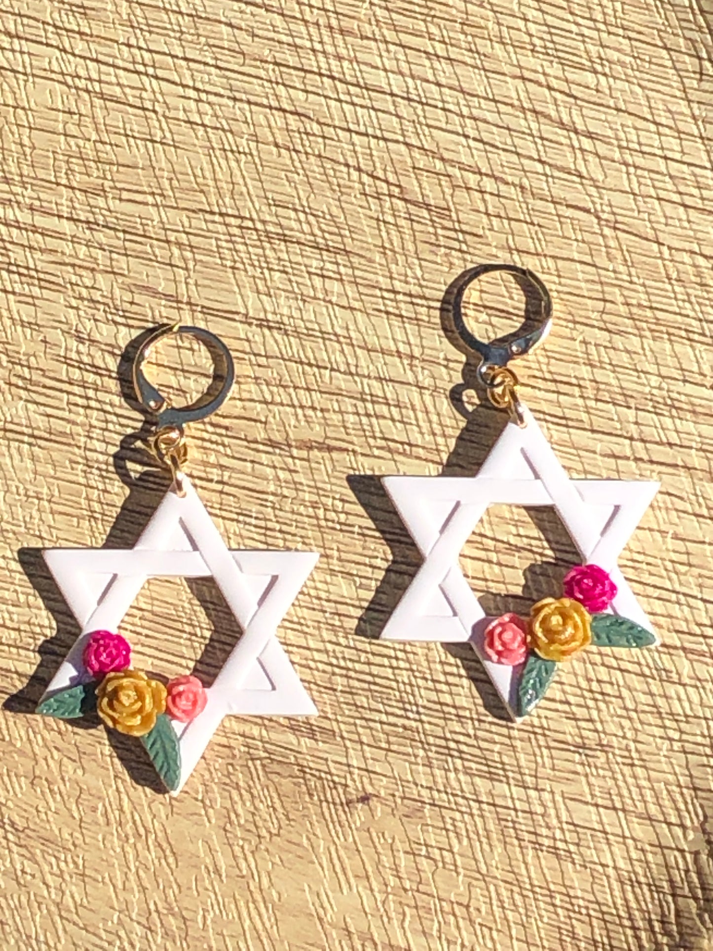 Floral Hanukkah Star Of David Statement  Dangle Earrings