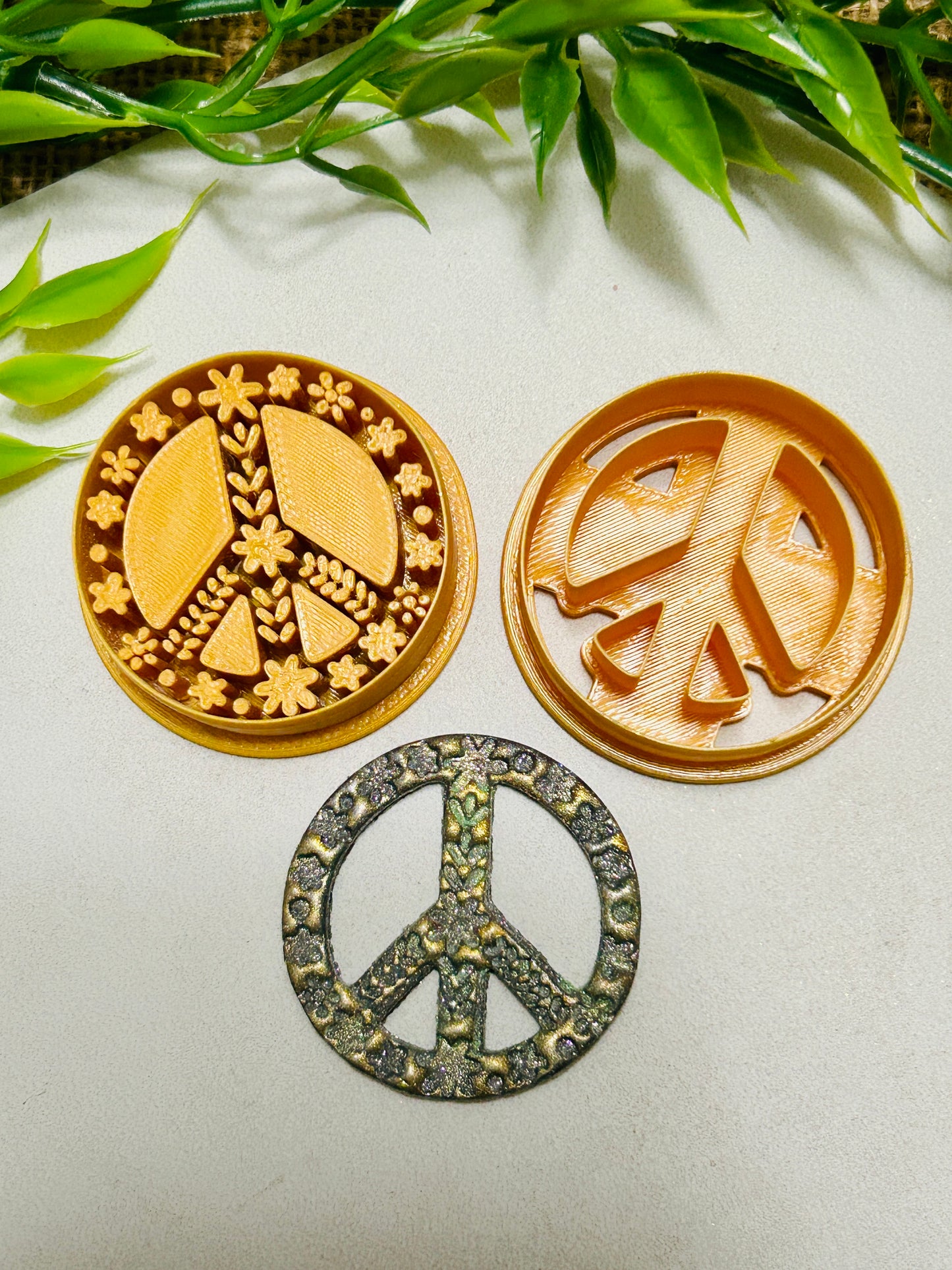 Boho Floral Peace Sign Imprint Polymer Clay Cutter 2 Styles YOU CHOOSE
