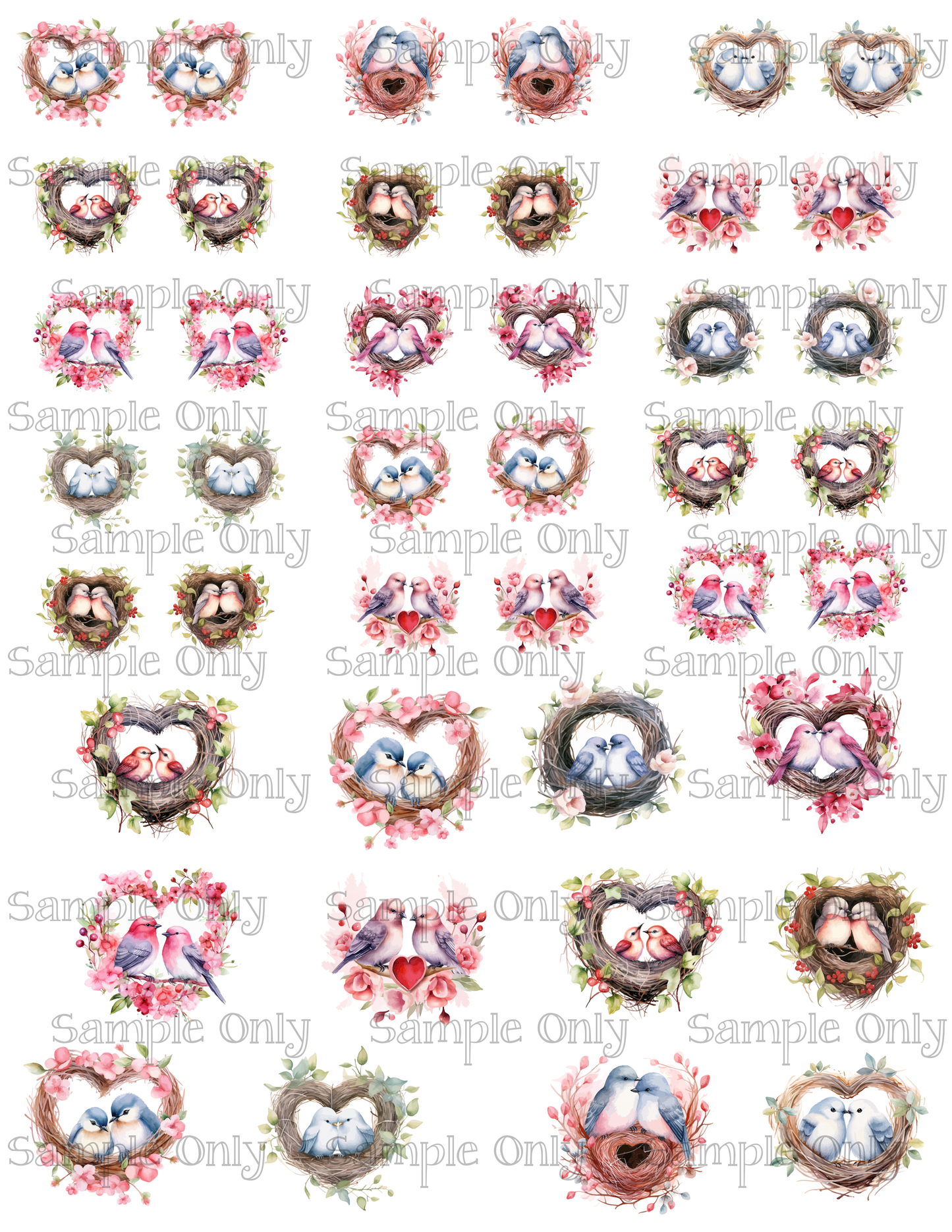 1 - 1.5 Inch Love Birds and Nests Image Sheet For Polymer Clay Transfer Decal DIGITAL FILE OR PRINTED